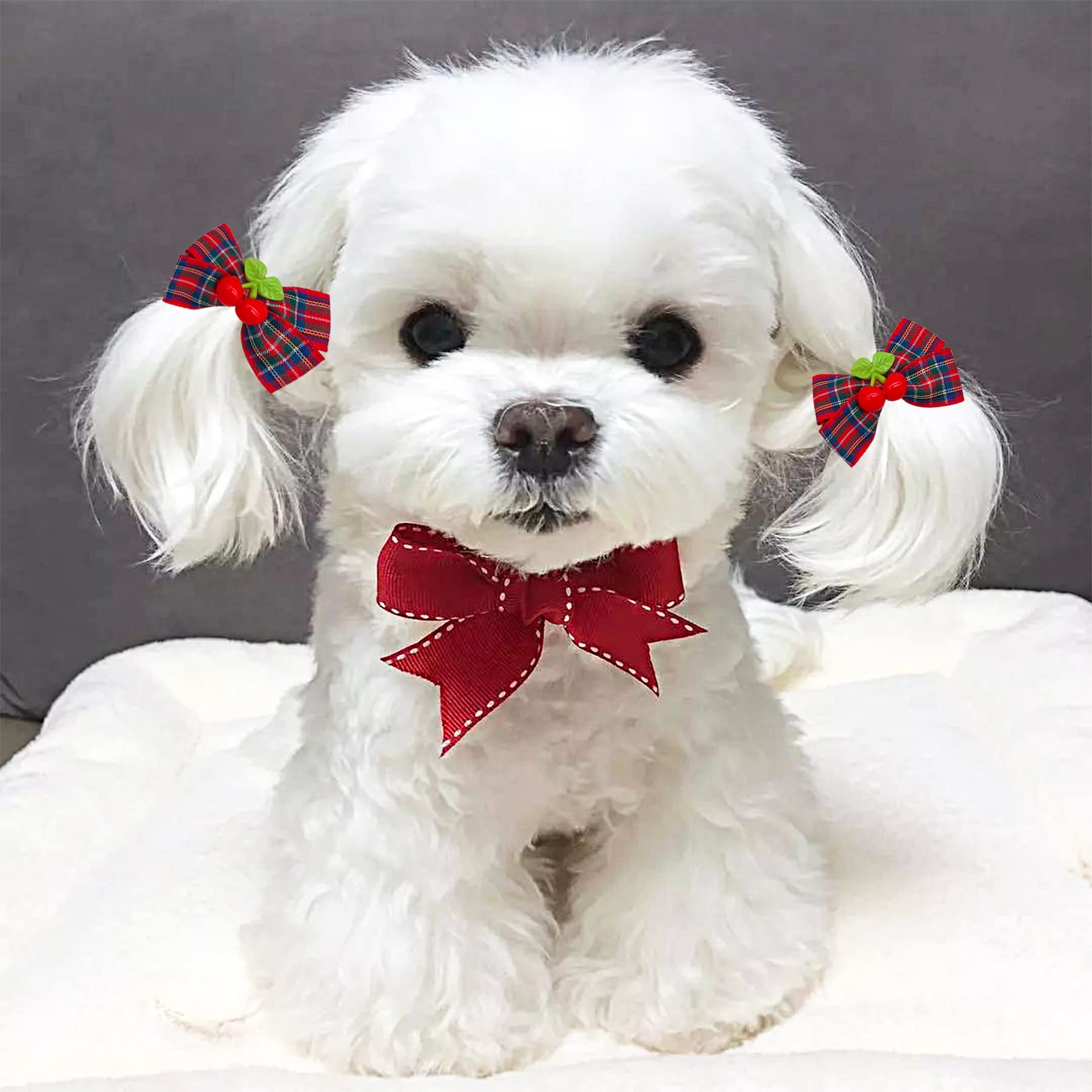 Jpgdn 30Pcs/15Pairs Dog Hair Bows With Rubber Bands Puppy Hair Bowknot Top Knot Elastic Red For Girl Female Doggy Cat Rabbit Poodle Pet Animal Grooming Accessories Attachment