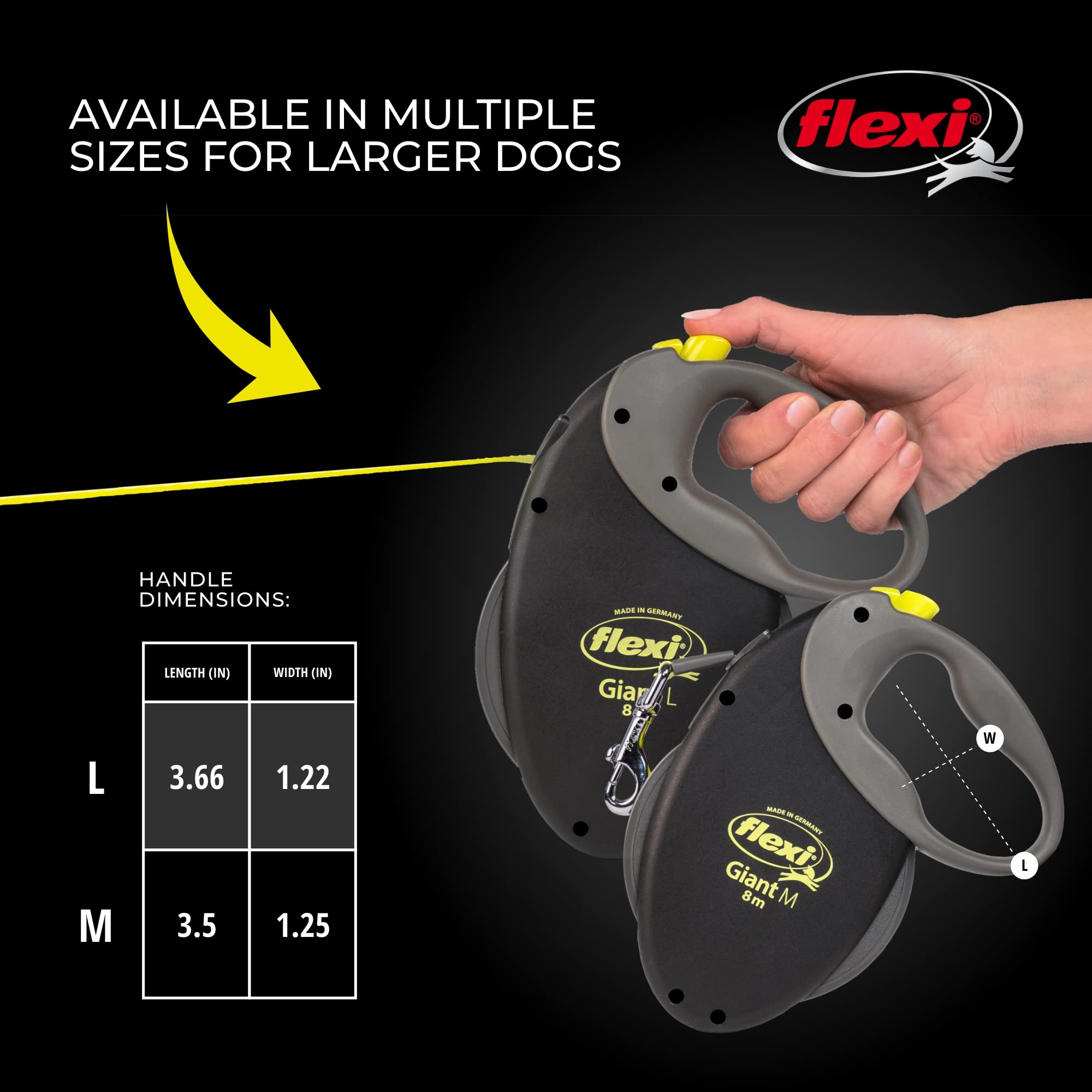 Flexi Giant Tape Retractable Dog Leashes For Large Dogs Upto 110 Lbs. – 26 Ft., Black | Tangle Free Pet Walking Leash With One-Handed Brake, Pause, Lock | German Quality Product