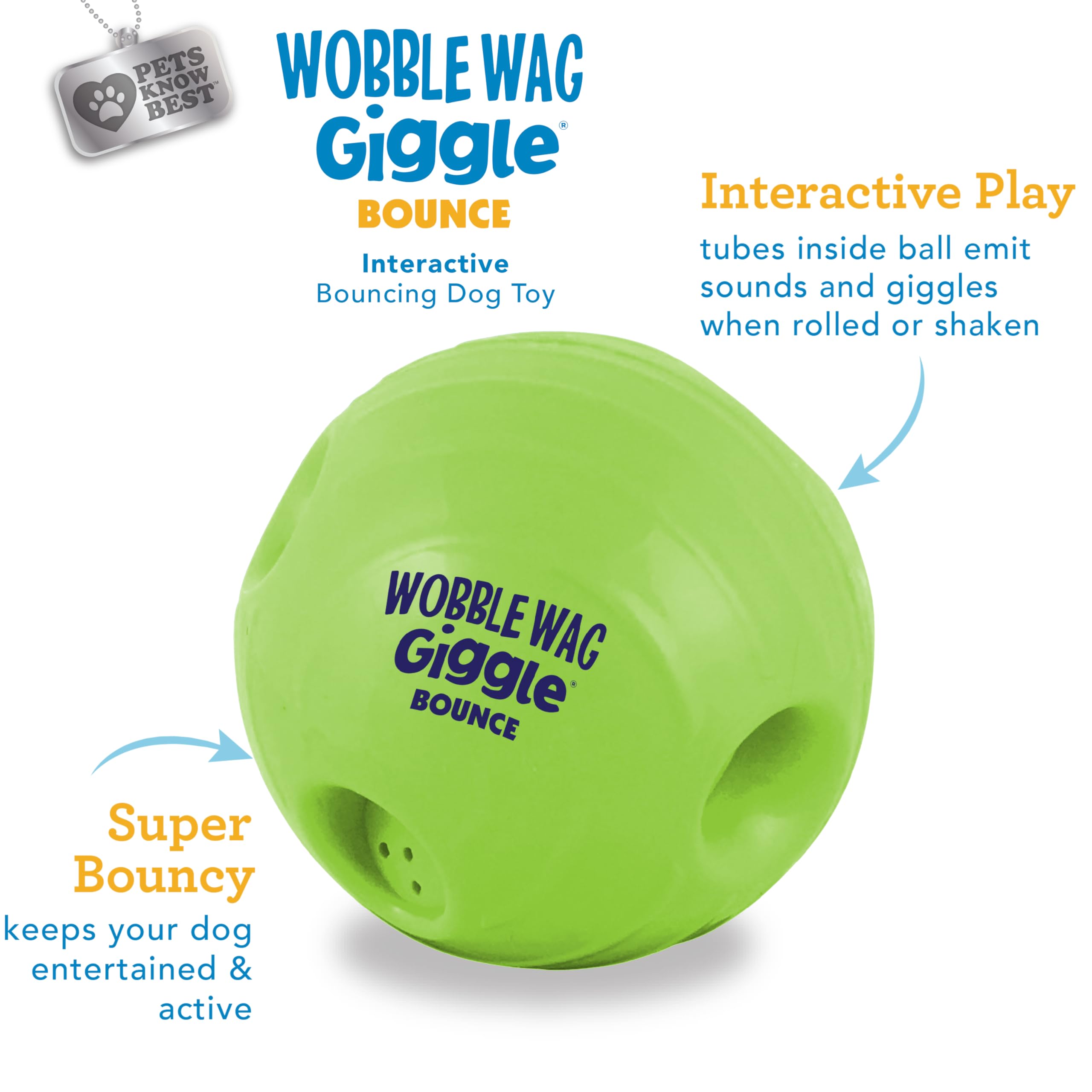 Wobble Wag Giggle Bounce Interactive Dog Toy- Sound Making Bouncing Ball For Dogs Ages Indoor & Outdoor Play, Soft & Durable Wit