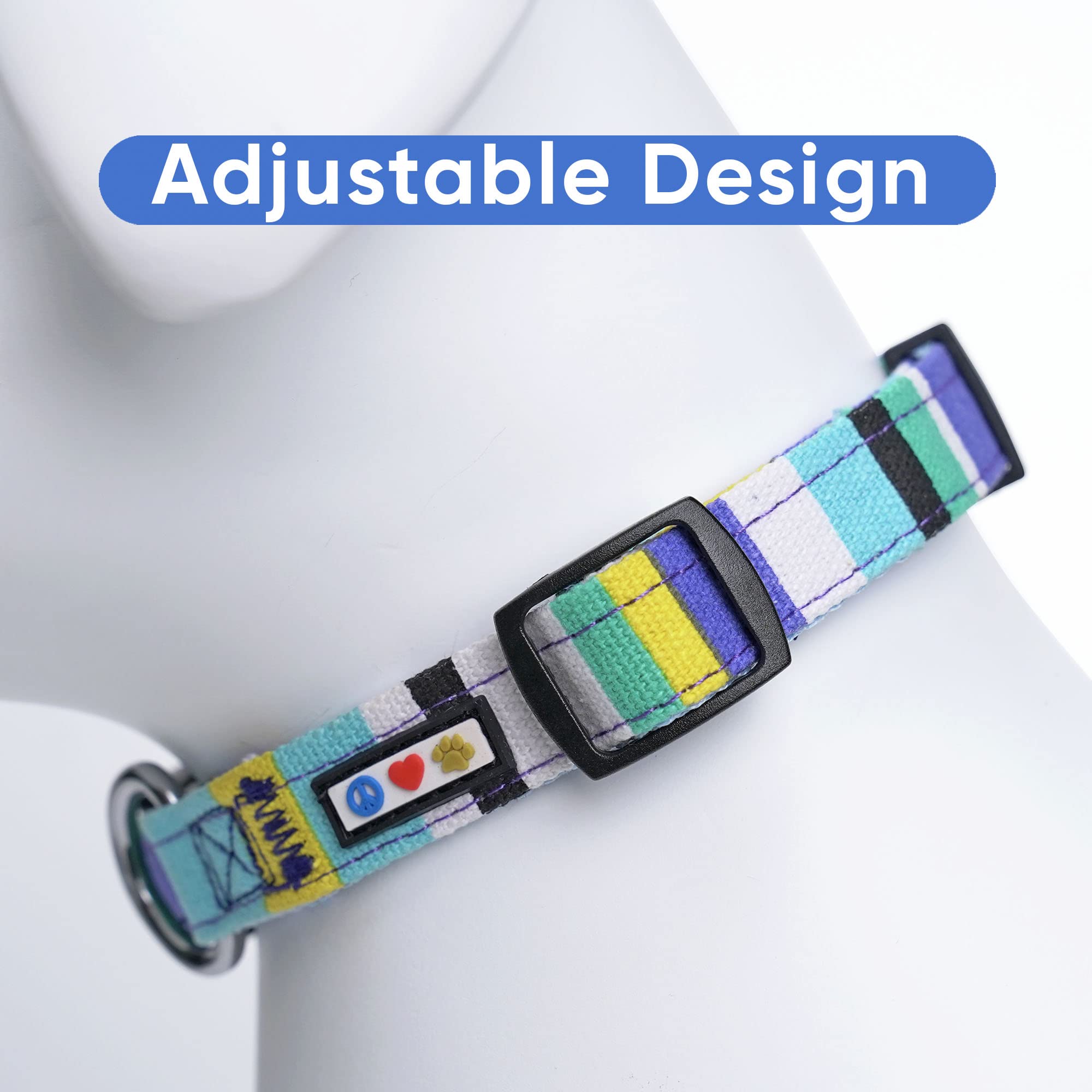 Pawtitas Pet Soft Adjustable Solid Color Nylon Puppy/Dog Collar Can Be Personalized Large Teal/White/Yellow