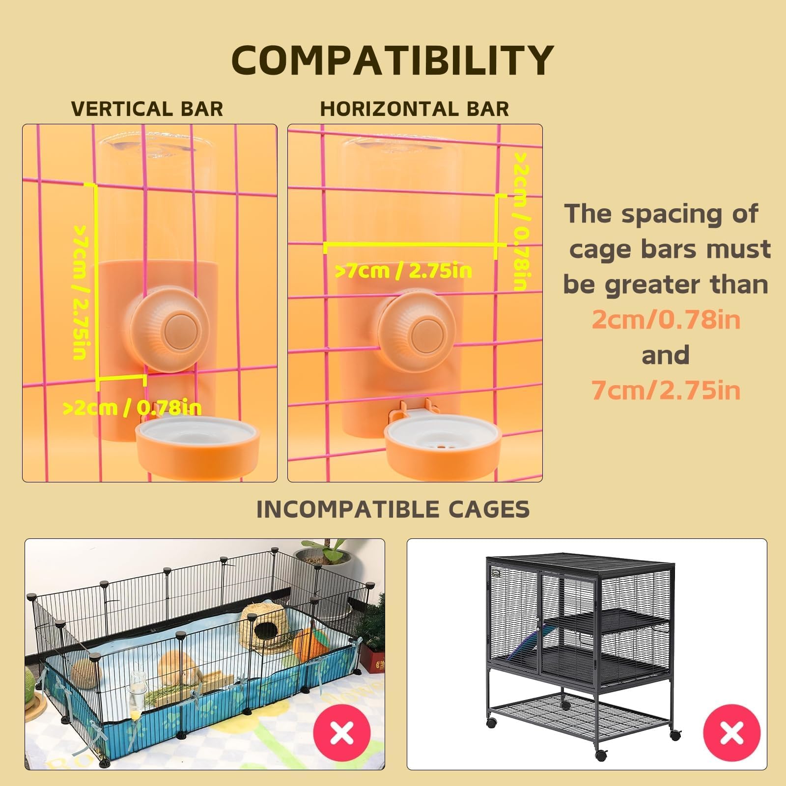 Rabbit Water Bottle, 600Ml/21Oz Hanging Water Dispenser Feeder Cage Crate Hutch Bunny Puppy Cat Chinchilla Ferret Guinea Pigs Sq