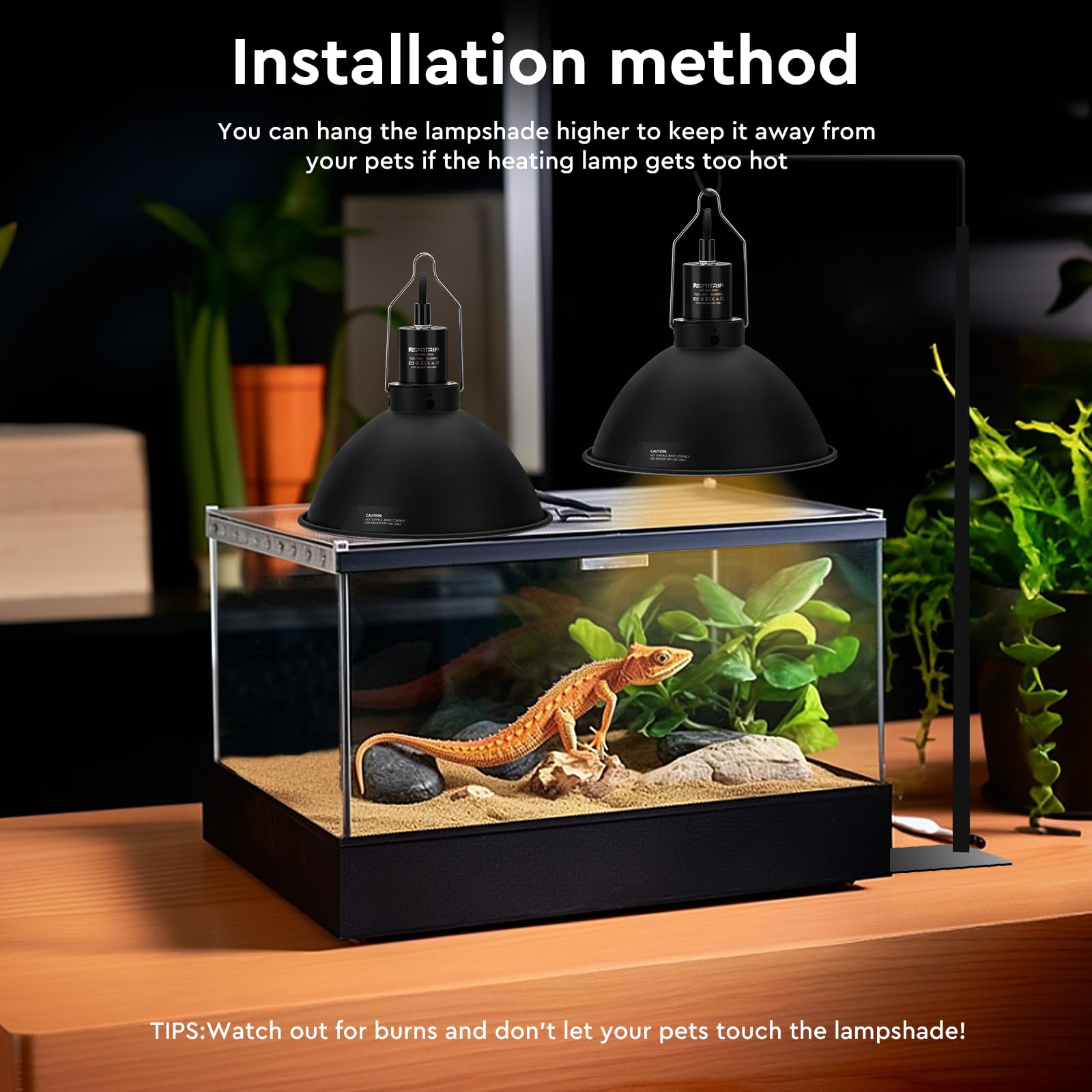 Reptitrip Reptile Light Fixture 8.5-Inch, Reptile Heat Lamp Max 150W, Reptile Tank Lighting Fixtures, Fixture For Uvb Reptile Li