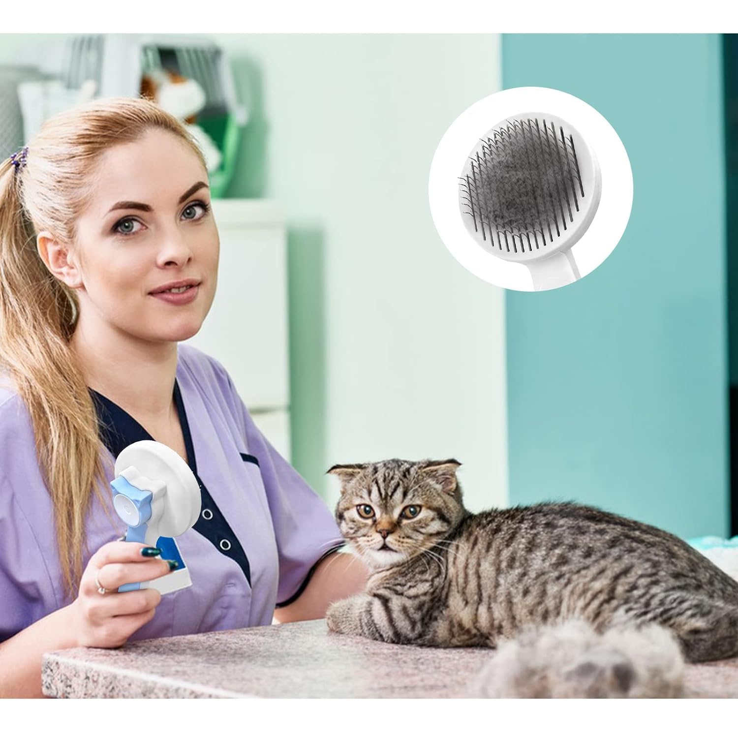 Pet Grooming Brush - Gentle Slicker For Removing Loose Undercoat, Suitable For Cats And Dogs (Blue)