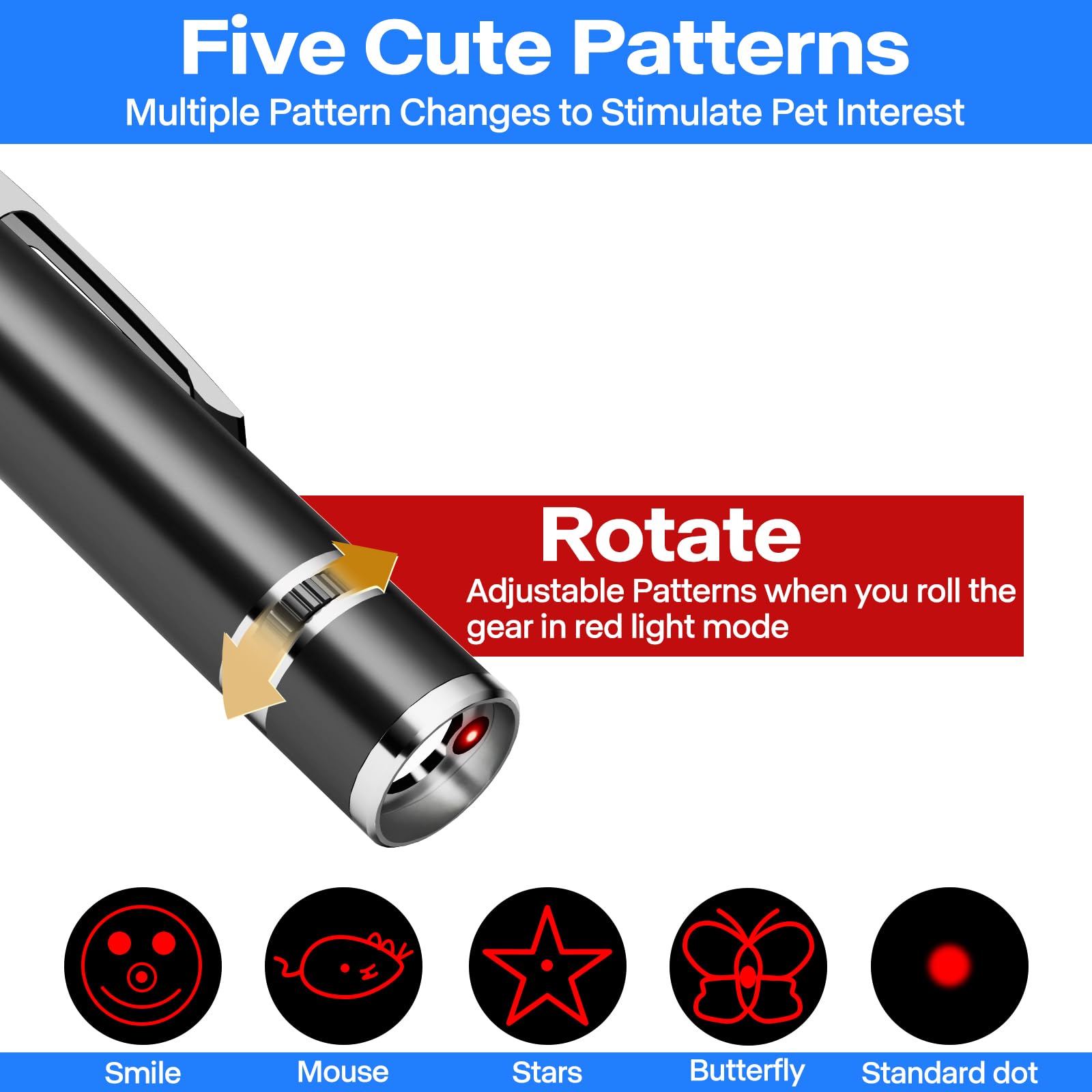 Waputne 2 Pack Cat Toys, Cat Toy Red Pointer For Indoor, Rechargeable, 5 Adjustable Patterns, 3 Modes Training Chaser Pet Toy Po