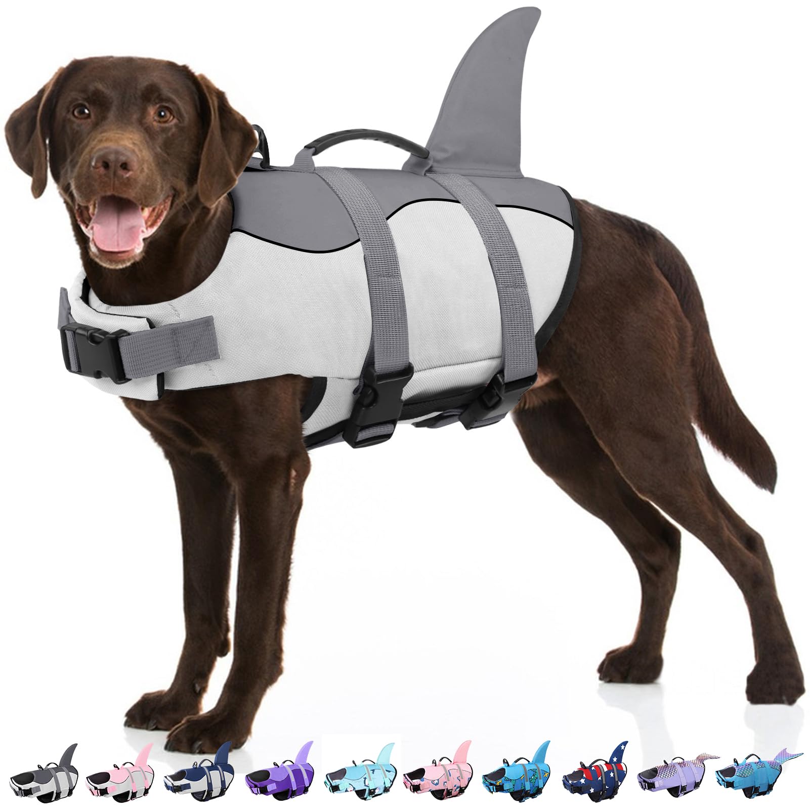 Bess Bridal Dog Life Jacket - Shark Life Vest for Swimming Boating - Reflective Lifejacket Swimsuit for Small Medium Large Dogs 