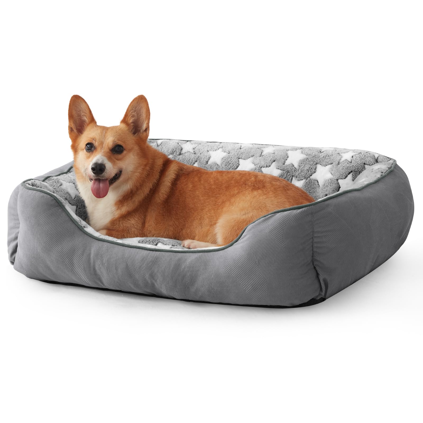 SIWA MARY Dog Bed for Medium Large Size Dogs,Stars Pattern Design Inside, Rectangle Pet Sofa, Washable Soft Sleeping Warming Pet
