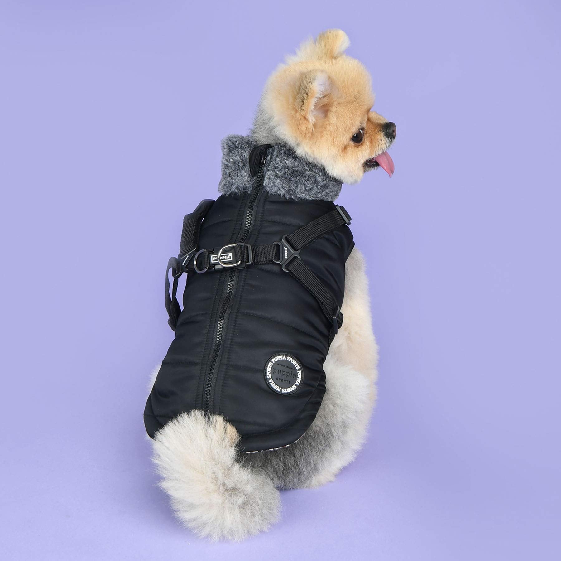 Puppia Donavan Winter Dog Coat With Integrated Harness No Pull Cold Weather Waterproof Warm Fleece Back Zipper For Small & Medium Dog, Black, X-Large