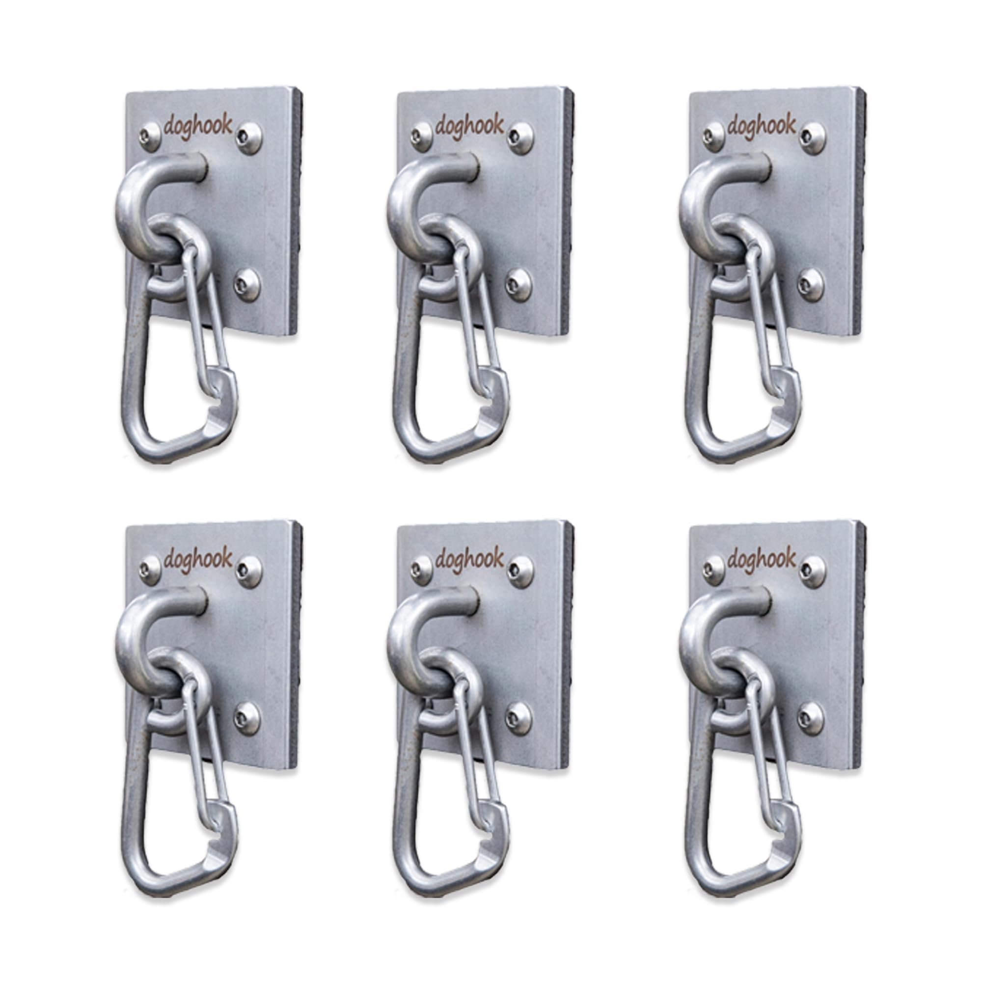 Canine Hitch- Secure Dog Leash Parking Wall Large Hook With Clip 6 Pack - Tie Out Stainless Steel & Abs Mounting Plate For Stren