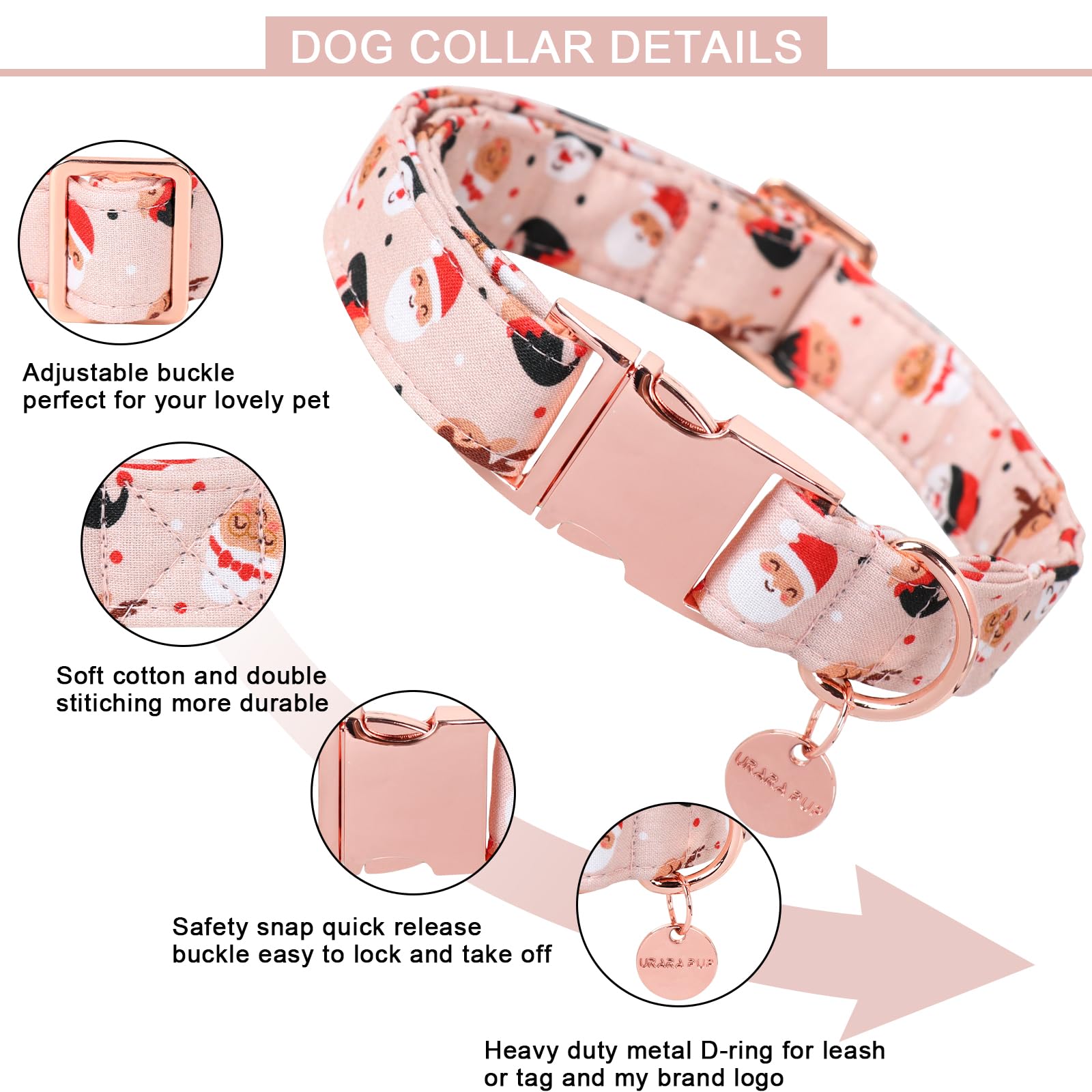 Up Urara Pup Christmas Dog Collar, Cotton Collar For Puppy Girl Boy Dog Or Cat, Comfortable Dog Collar With Durable Metal Buckle