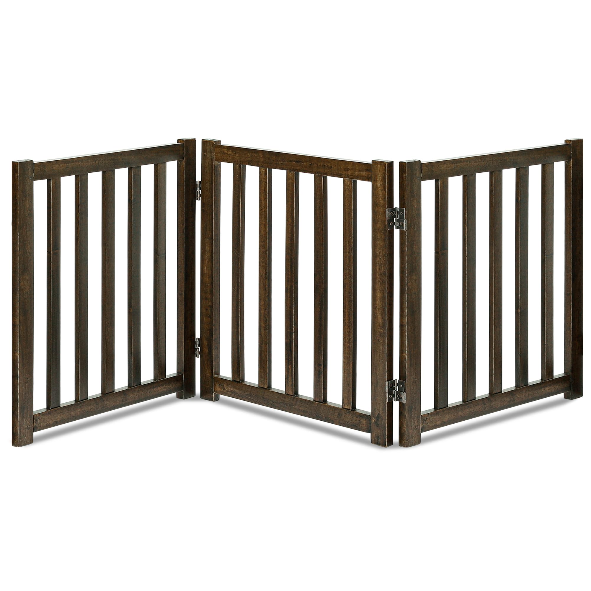 LZRS 3-Panel Wooden Free Standing Foldable Dog Gate Indoor - 24 High,Step-Over Safety Pet Gate for Doorways, Stairs, Hallways, I