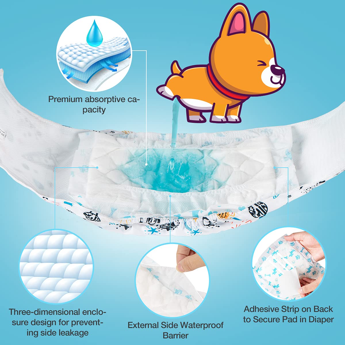 Leopinky Disposable Dog Diaper Booster Pads M - 100 Count, Dog Diaper Liners For Male & Female Dogs, Inserts Fit Most Puppy Diapers - Pet Belly Bands And Male Dog Wraps