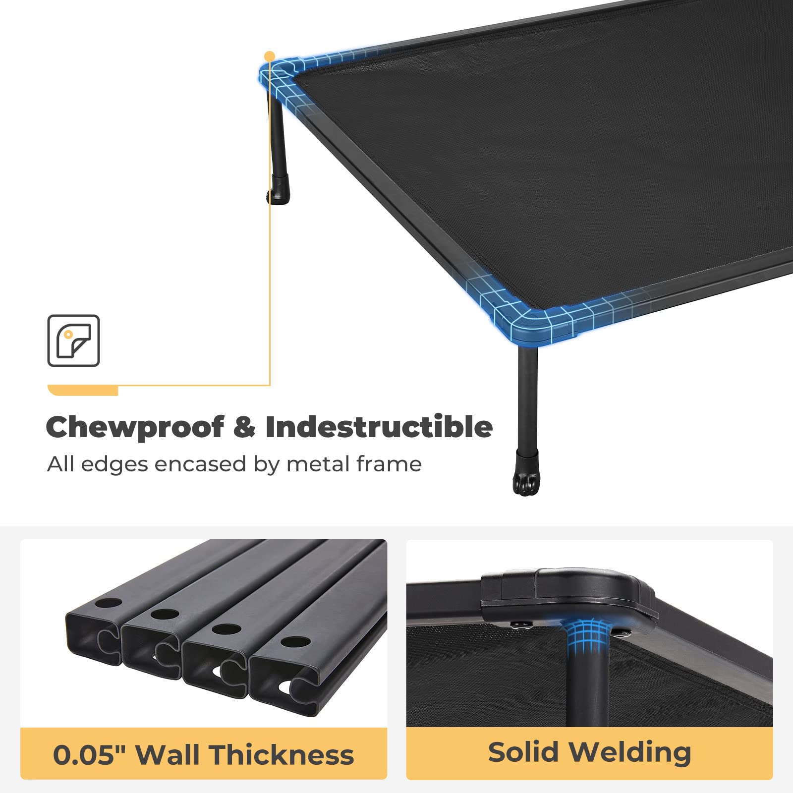 Veehoo Chewproof Elevated Dog Bed - Cooling Raised Pet Cot, Breathable Mesh, Washable & Non-Slip For Large Dogs, Indoor/Outdoor,