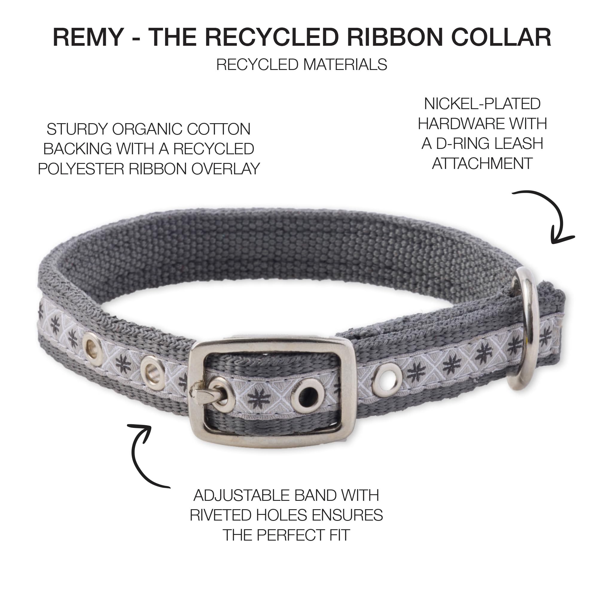 Pet Passion Adjustable Recycled Ribbon Dog Collar For All Pet Breeds, Fair Isle Gray, Small