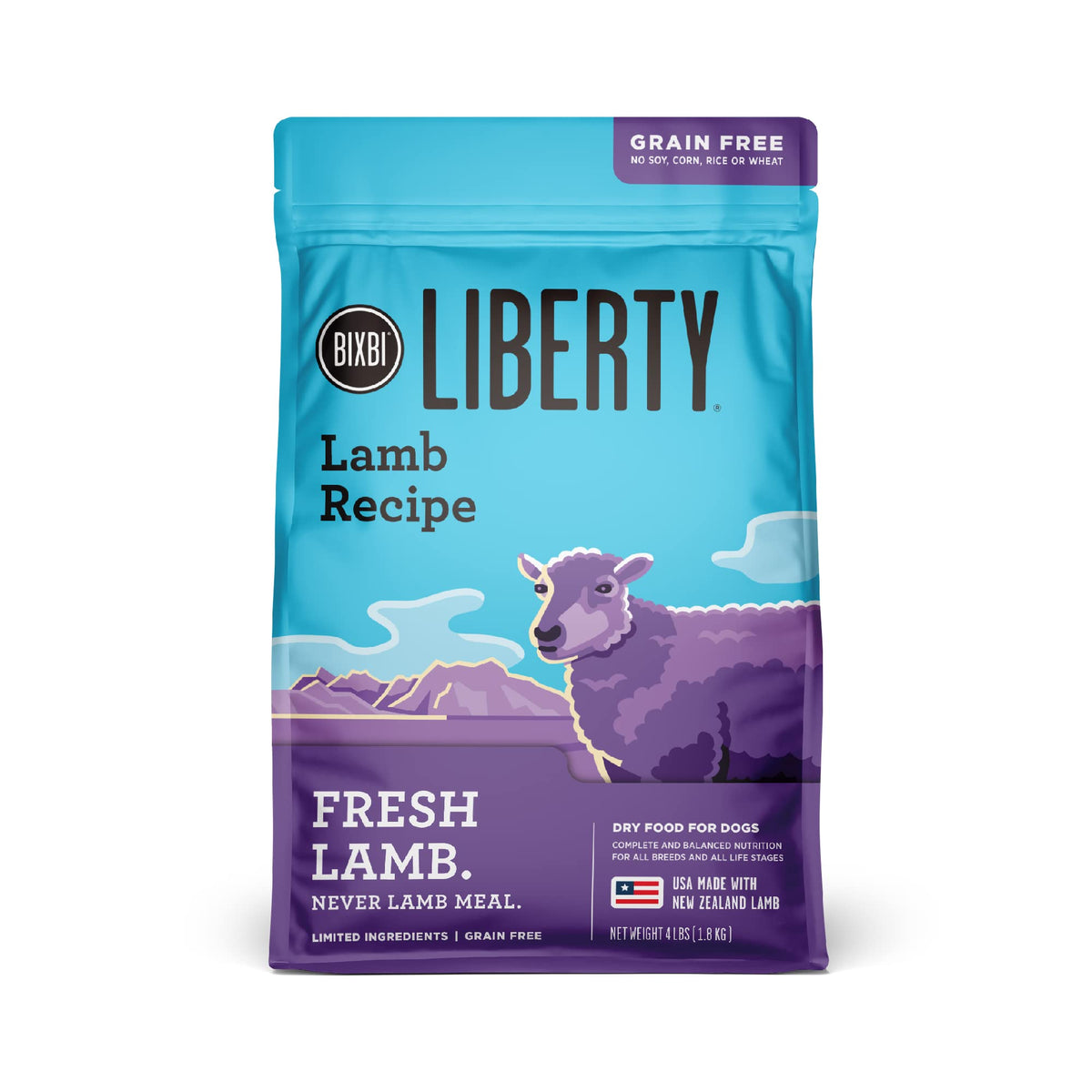 Bixbi Liberty Grain Free Dry Dog Food, Lamb Recipe, 4 Lbs - Fresh Meat, No Meat Meal, No Fillers - Gently Steamed & Cooked - No Soy, Corn, Rice Or Wheat For Easy Digestion - Usa Made