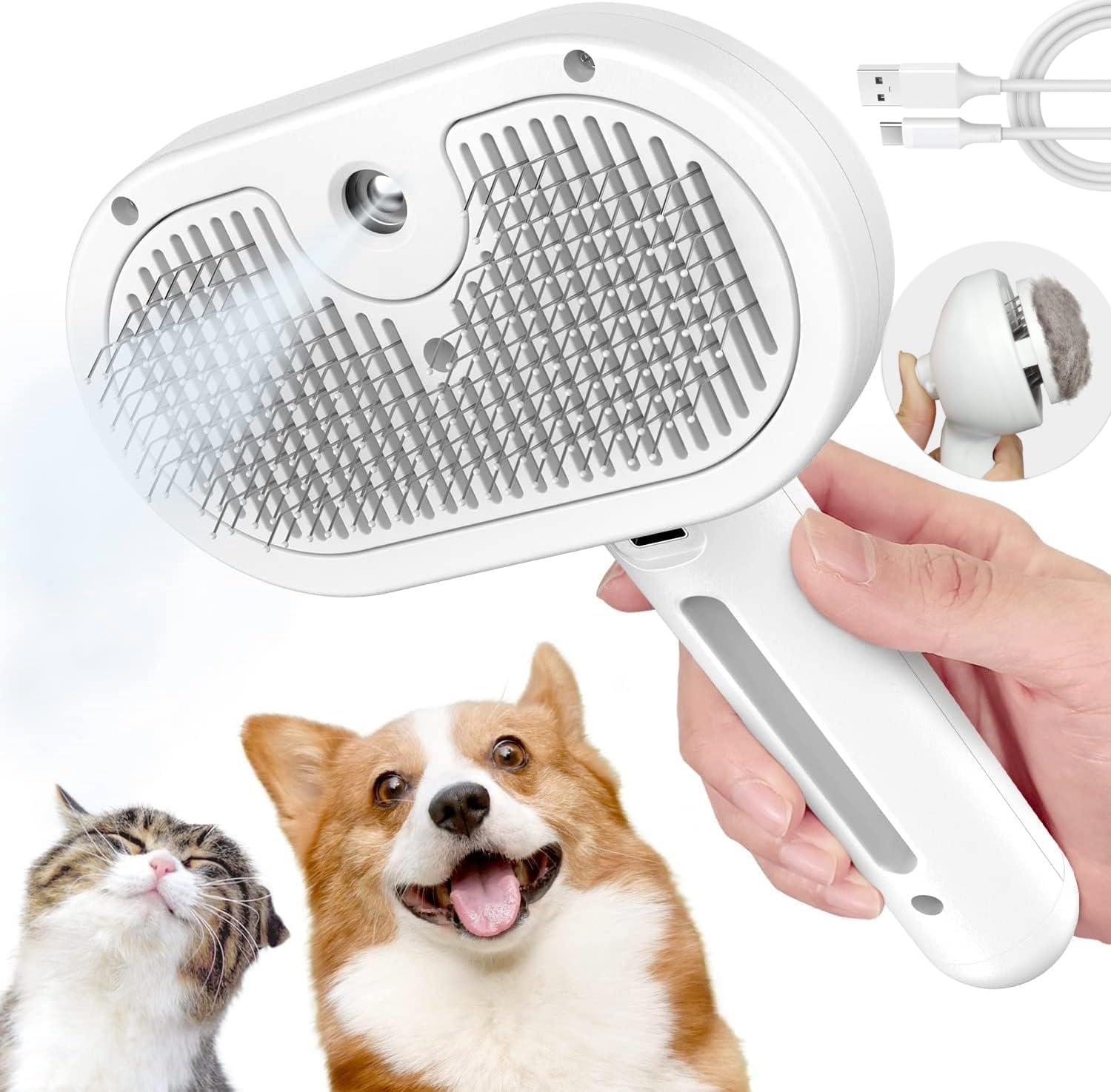 Healthcons Pet Steam Brush For Dogs & Cats | SelfCleaning Grooming