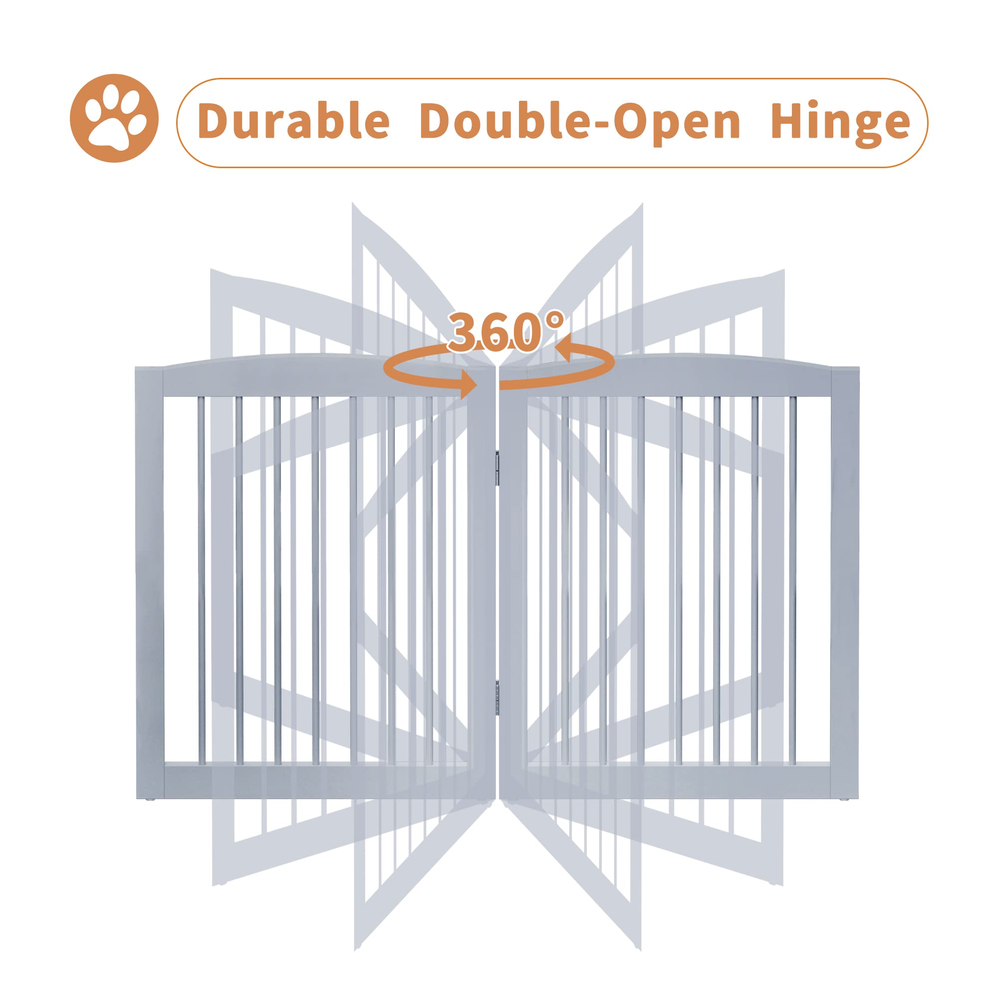 PUPETPO Freestanding Pet Gate - Foldable Wooden Dog Gate for House, Indoor, 80 Inch Wide, 4 Panels 24, Grey