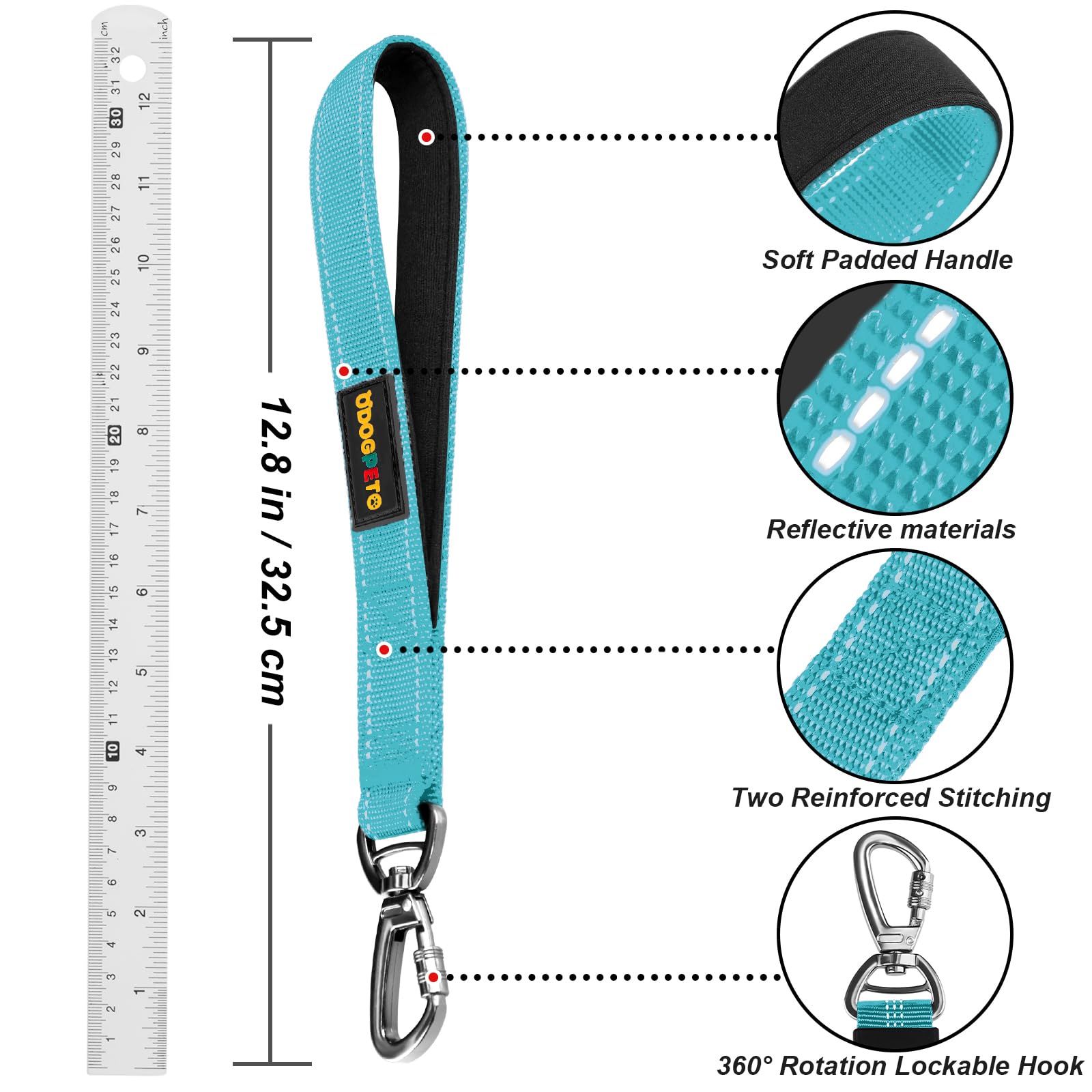 Dog Seat Belt Harness For Car, Dog Car Leash With Car Headrest & Buckle, Reflective Short Dog Leash, Pet 15 Inch Heavy Duty Leas