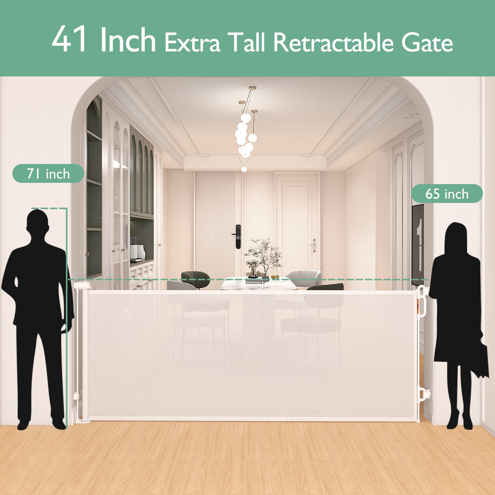 Momcozy Baby Gate 41 Tall 118 Wide ? Extra Wide ? for Large Opening Retractable Baby Gates for Child and Large Pets Safety D