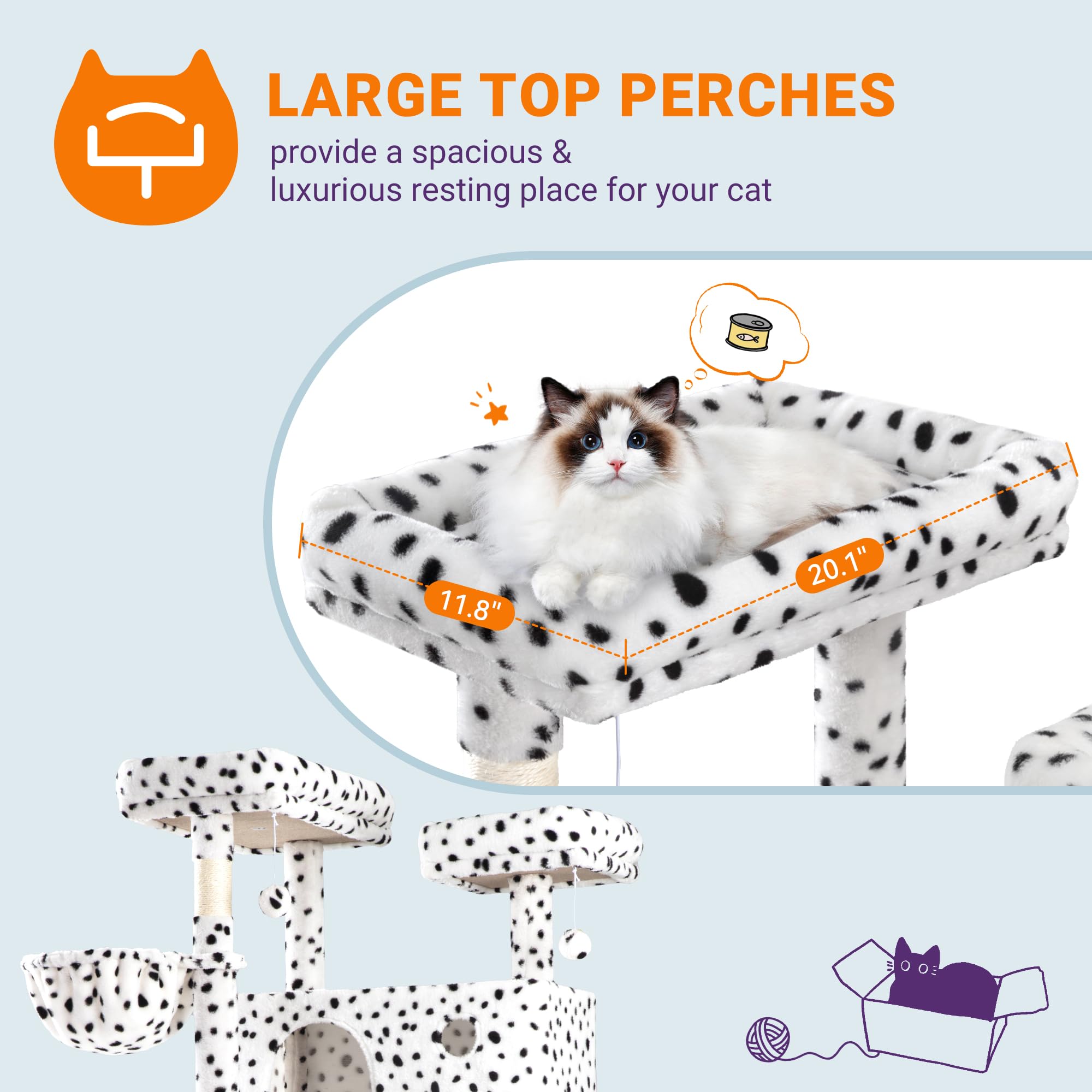 Allewie 81 Inches Tall Cat Tree/Multi-Level Large Climbing Tree House And Towers For Big Feline/Condo And Hammock/Scratching Pos