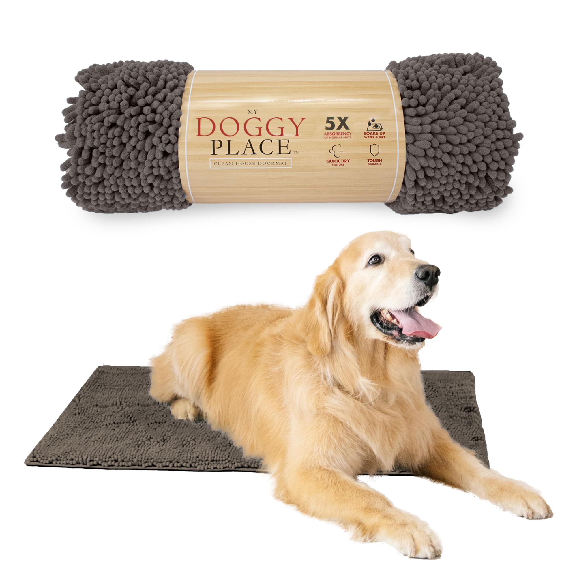 My Doggy Place Microfiber Dog Mat for Muddy Paws, 36 x 26 Ash - Absorbent and Quick-Drying Dog Paw Cleaning Mat, Washer and Drye