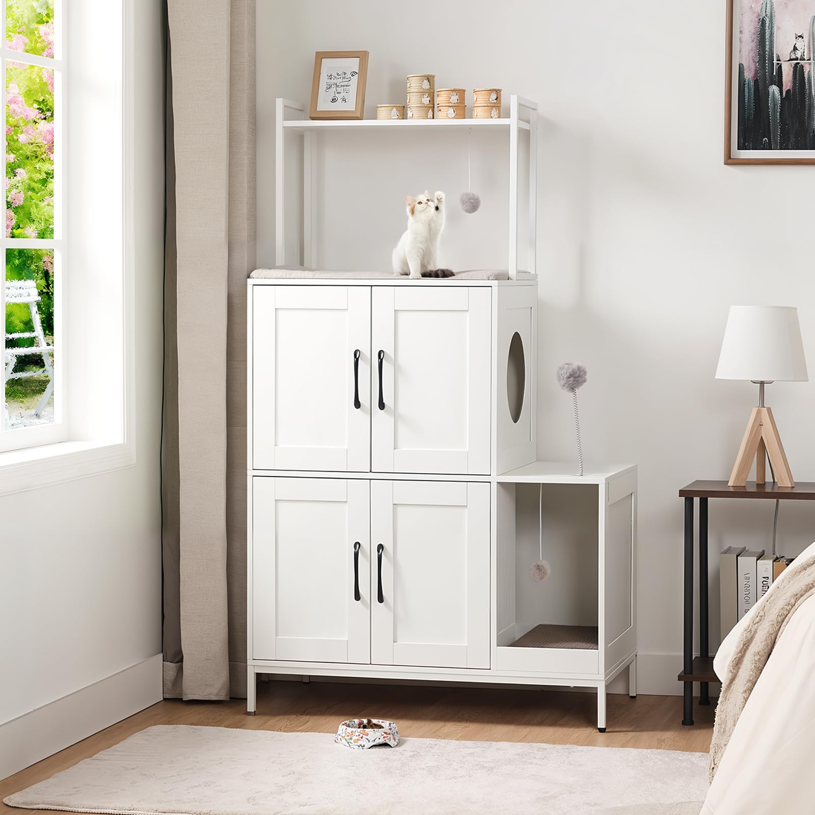 HOOBRO Cat Litter Box Enclosure, 2-in-1 Furniture with Storage, Engineered Wood, White, 30.7"L x 17.7"W x 53.1
