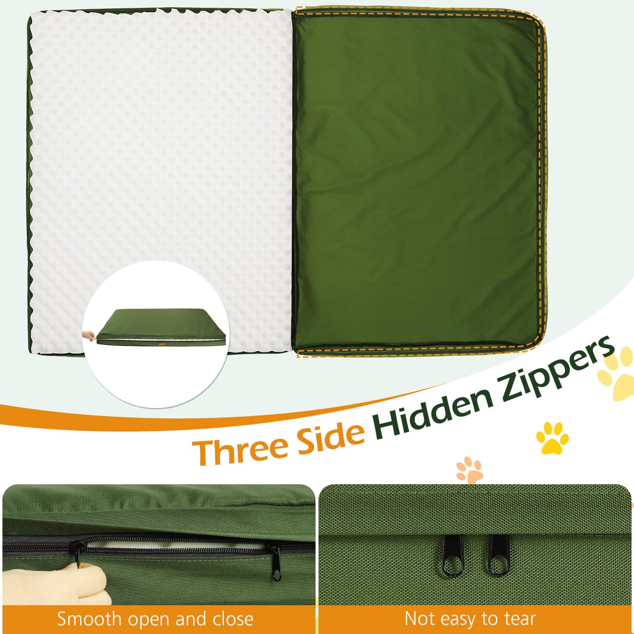 Tivray Waterproof Dog Bed Cover With 3-Sided Zipper, Washable Removable Pet Bed Mattress Protector, 44X32X3 Inch - Xl