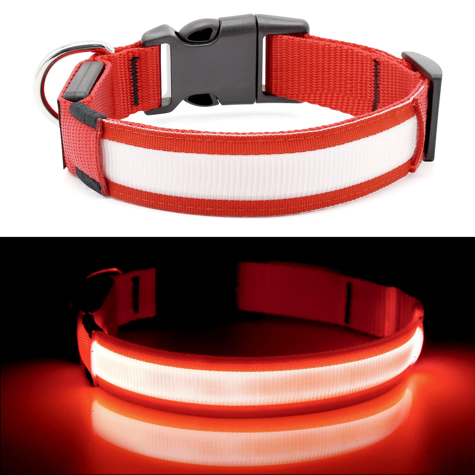 Bseen Light Up Dog Collar - Rechargeable Led Dog Collar - Water-Resistant Reflective Puppy Collars- Glow In The Dark Christmas Dog Lights For Night Walking (Ruby Red, Medium)