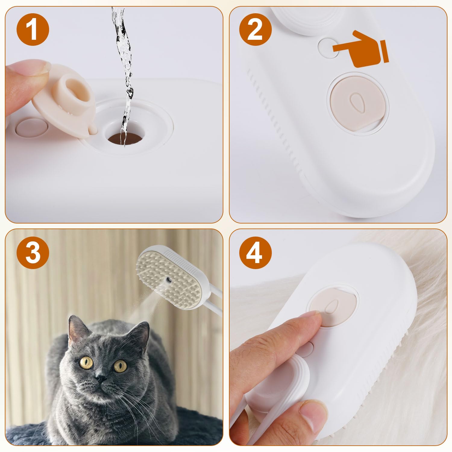 Cloud 3-In-1 Self-Cleaning Cat Brush With 360 Rotating Arm - Steam Pet Brush For Shedding Dogs And Cats (White)