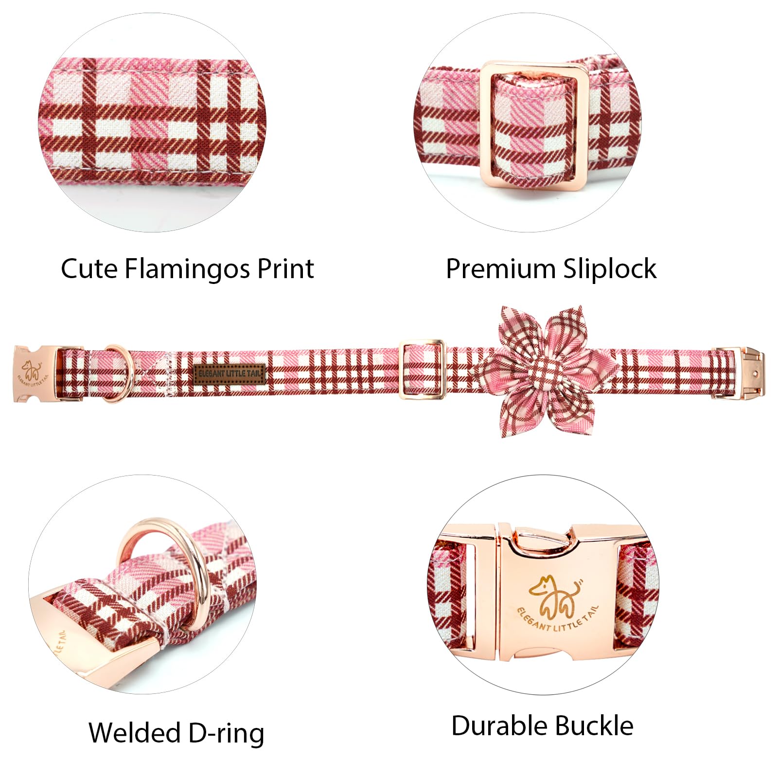 Elegant Little Tail Dog Collar- Cute Pink Dog Collar With Flower For Medium Dogs, Female Adjustable Cotton Summer Pet Flower Pup