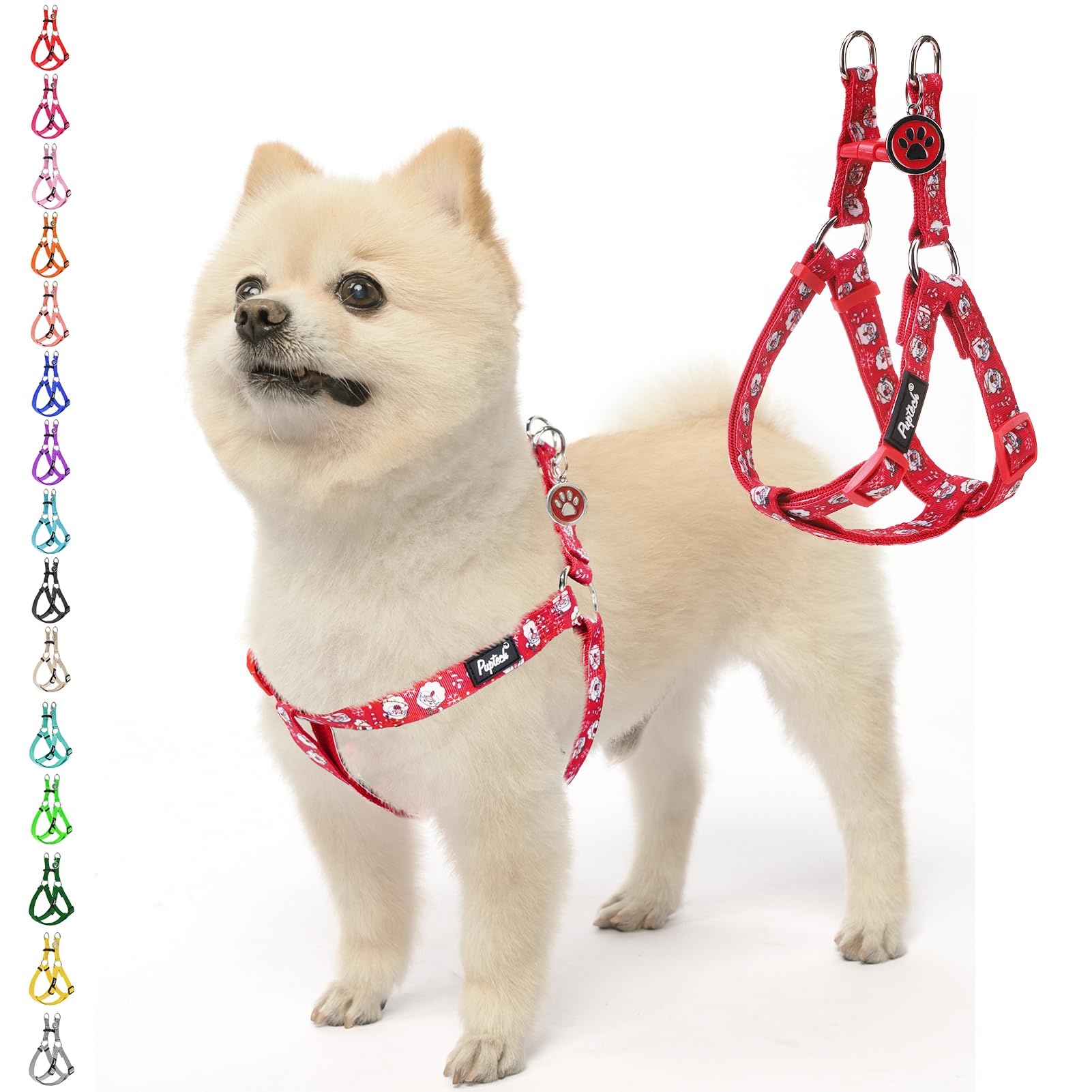 Pupteck No Pull Dog Harness Soft Adjustable Basic Nylon Step In Puppy Vest Outdoor Walking With Id Tag, Christmas, S