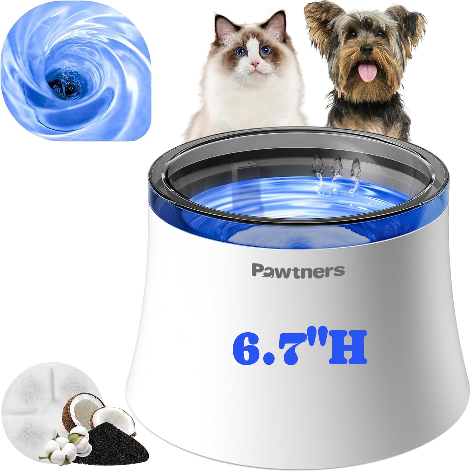 Pawtners Dog Water Fountain, 1 Gallon Dog Water Bowl Dispenser for Small Medium Large Cats, Automatic No Spill Dog Water Bowl wi