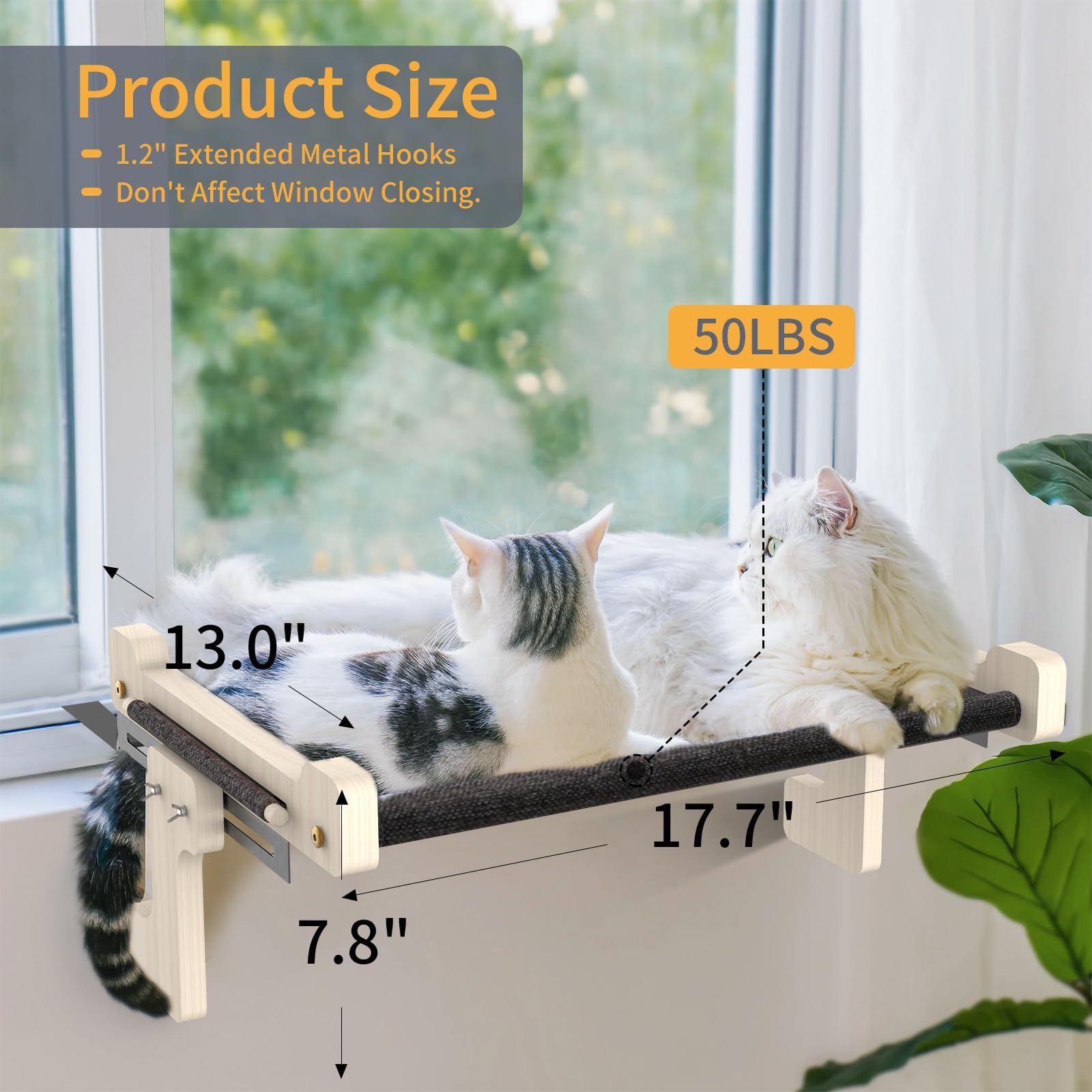 Topmart Cat Window Perch - Indoor Bed With Wood & Metal Frame, Easy To Adjust & Assemble Hammock Seat