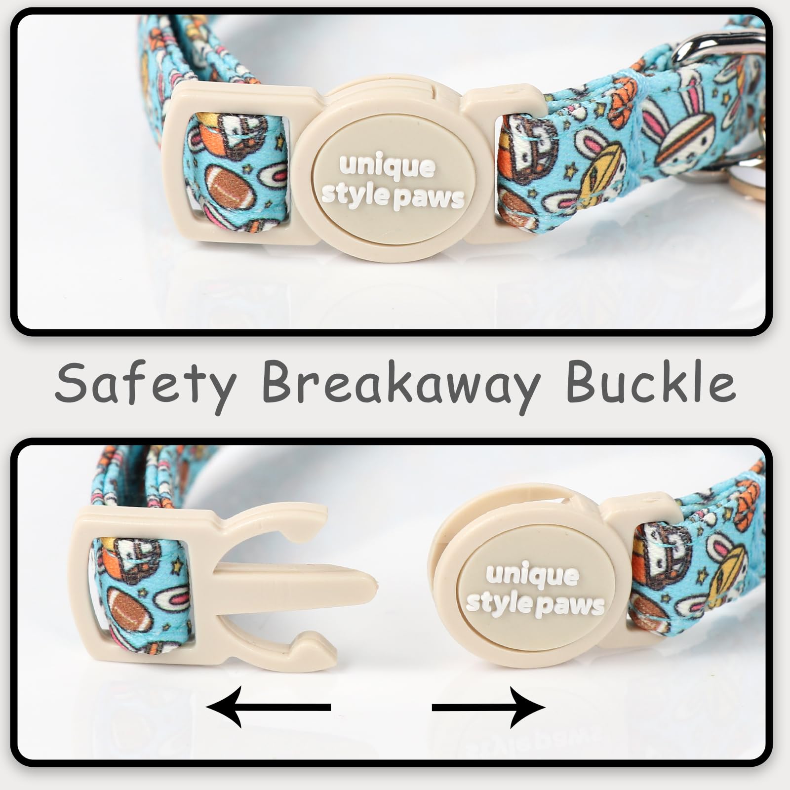 Unique Style Paws 2 Pack Easter Day Kitten Collar Breakaway With Bell&Pendant, Adjustable Safety Colorful Sports Rabbit Cat Cott