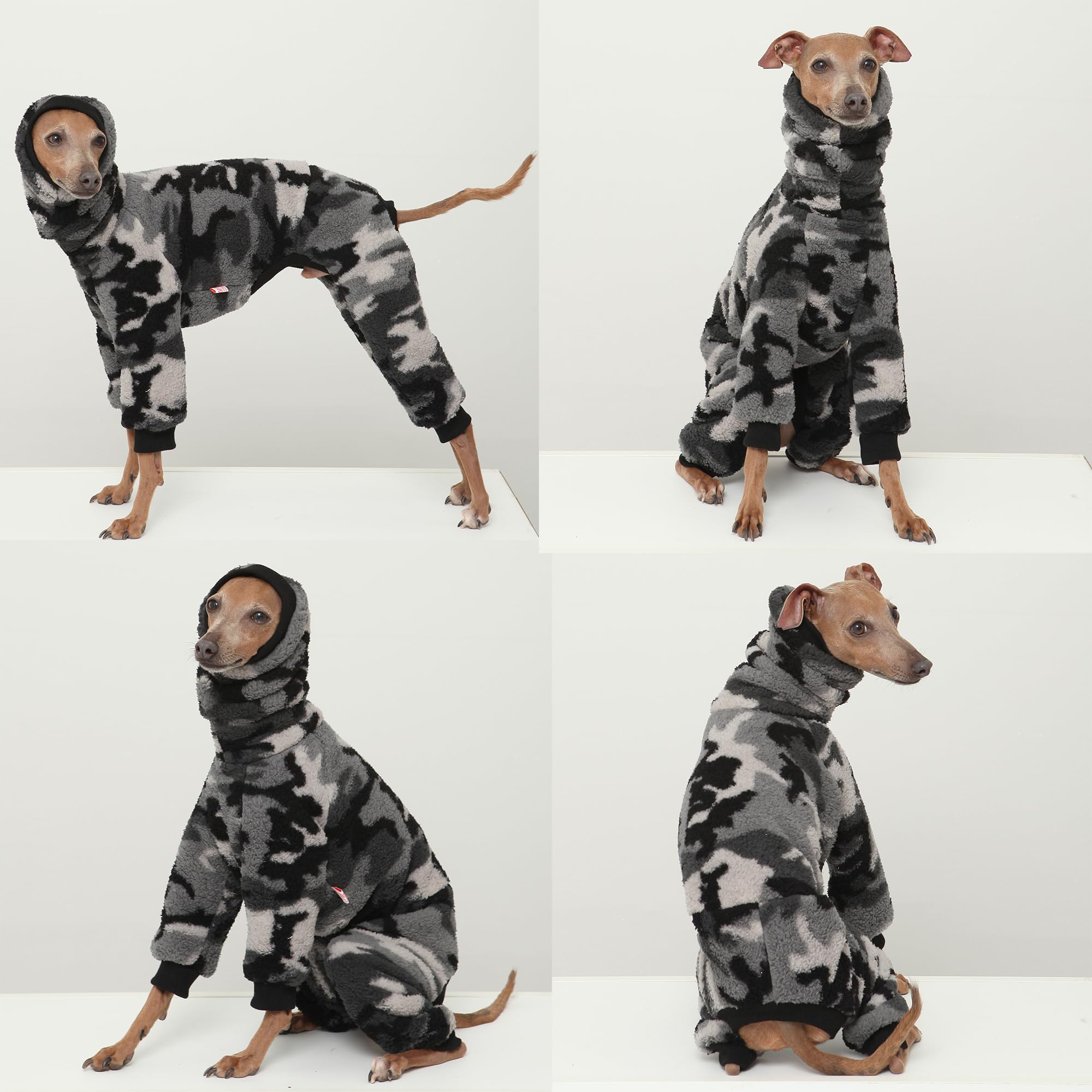 D Doggy Star Italian Greyhound Sweater Turtleneck Outfit Camo Warm Fleece Onesie Clothes Whippet For Dog Coat (S,Flc Grey Camo)