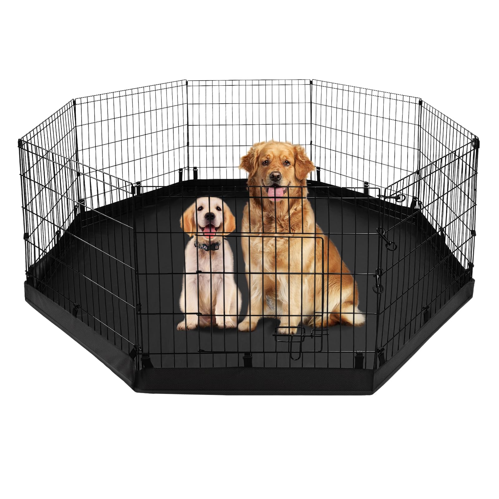 Pjyucien Dog Playpen - Metal Foldable Dog Exercise Pen, Pet Fence Puppy Crate Kennel Indoor Outdoor With 8 Panels 24”H & Bottom Pad For Small Medium Pets