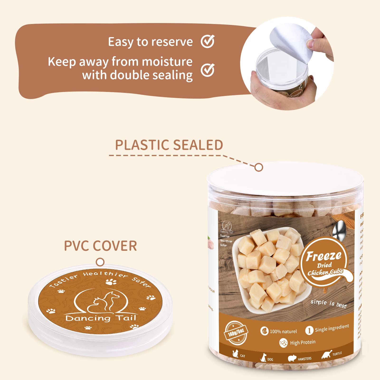 Dancing Tail Freeze Dried Raw Cat and Dog Treats, Healthy Limited Ingredient Chicken Cube Weight Control Traing Treats for Small