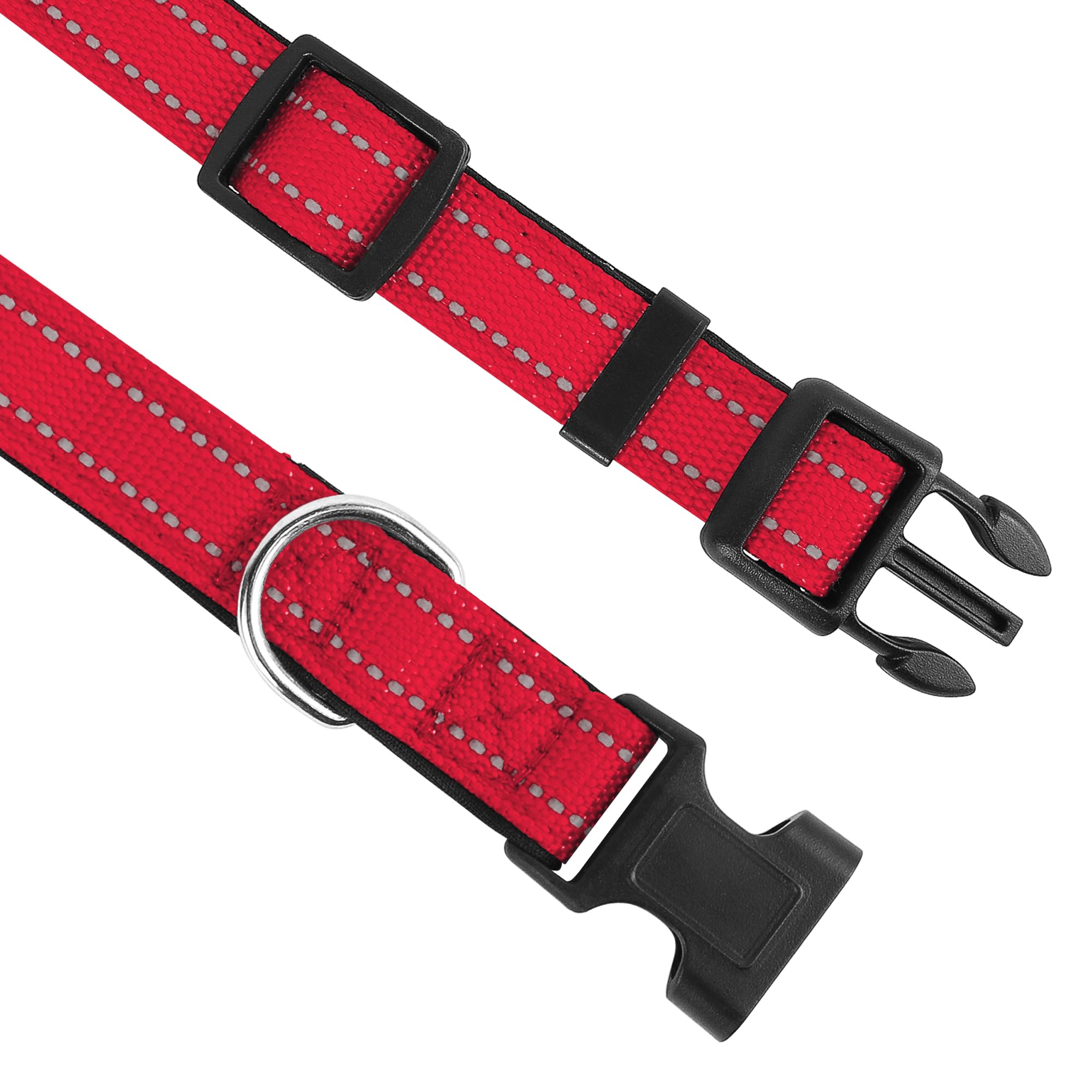 Pwod Reflective Dog Collar, Adjustable Soft Neoprene Padded Nylon Pet Collars With Buckle For Puppy And Small Dogs, Cats, Red,Xs