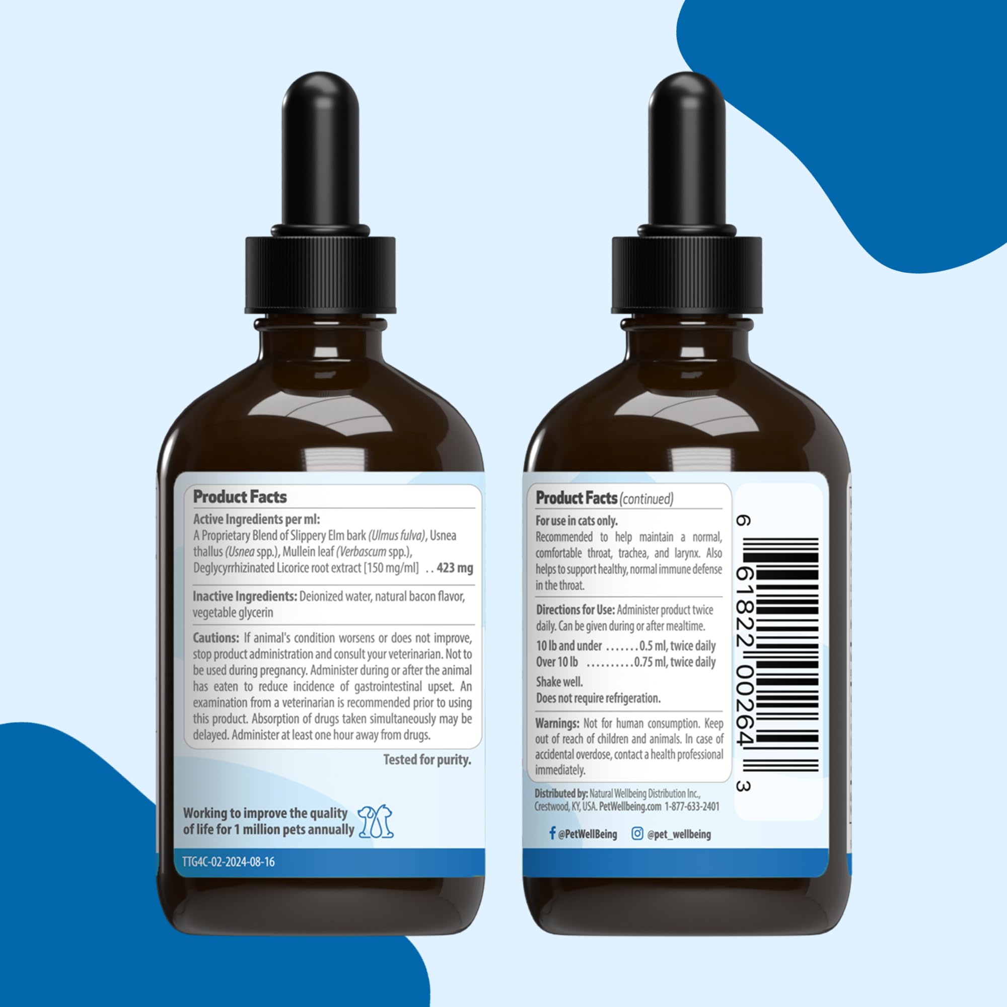 Pet Wellbeing Throat Gold for Cats - Supports Throat Comfort, Upper Respiratory Health, Occasional Throat Hoarseness, Slippery E