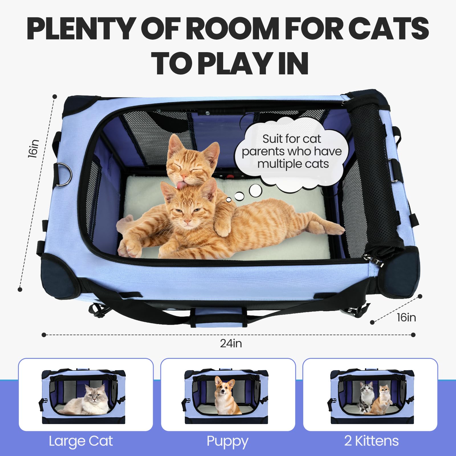 Pegic Large Cat Carrier For Car Travel, Pegic Soft Sided Collapsible Pet Carrier For Outdoor And Indoor Uses, Roomy Extra Large
