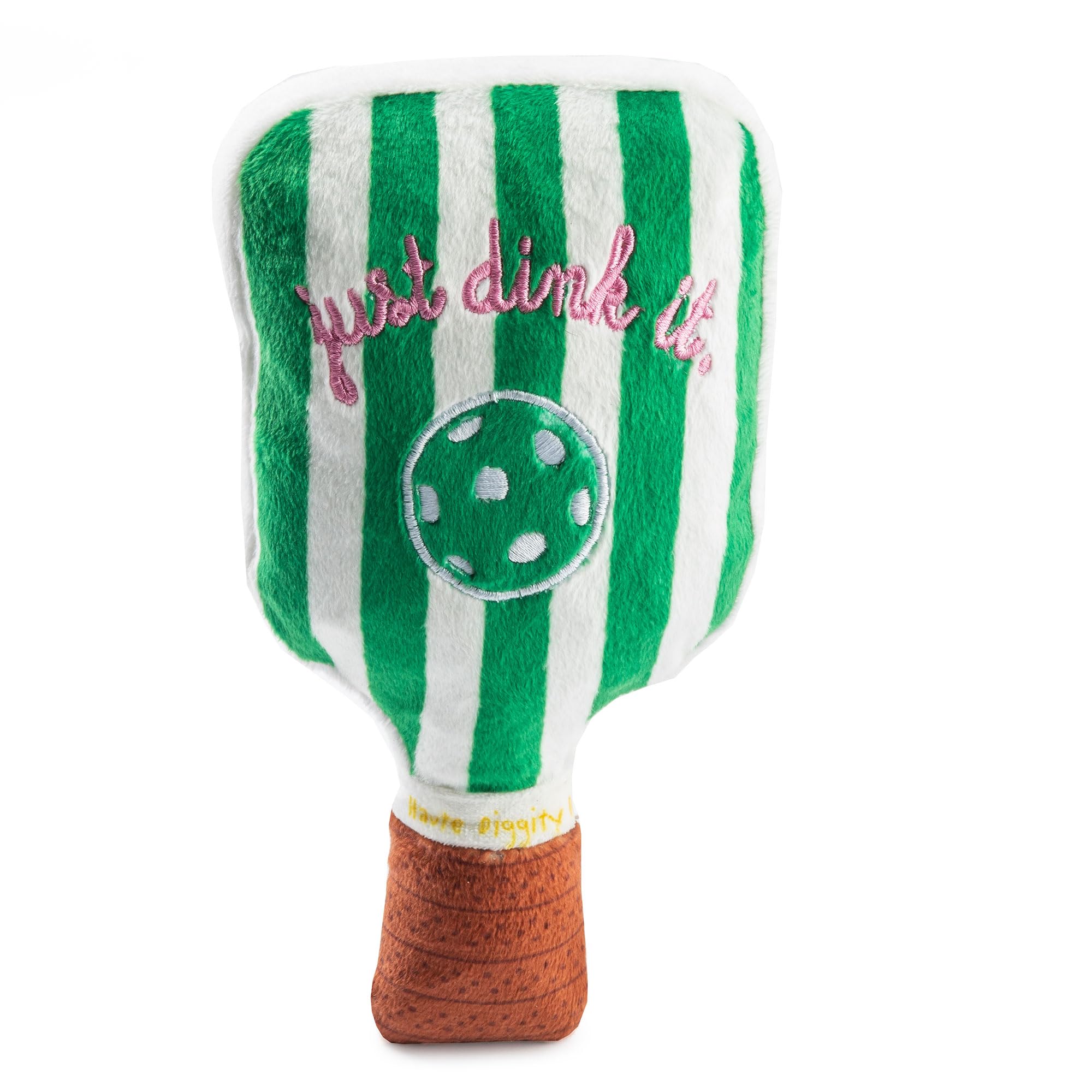 Haute Diggity Dog Green Stripe Pickleball Paddle, Plush Trendy Sporty Dog Toys With Interactive Squeaker, Stimulating Pet Enrich