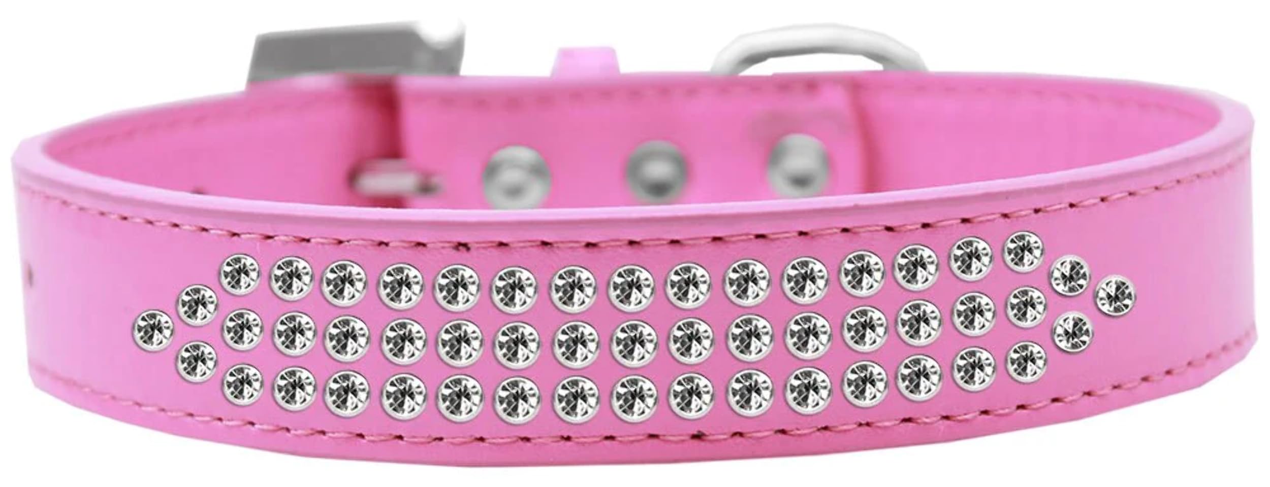 Dog, Puppy & Pet Fashion Collar, Three Row Clear Crystal Rimsets White 18