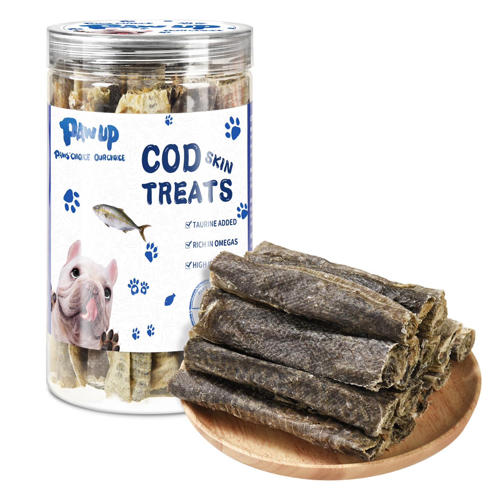 PAWUP Dog Treats, Cod Skins Dog Treat with Taurine, One-Ingredient Grain-Free Chew Fish Skin Rolls Rich in Omega3, 8 oz