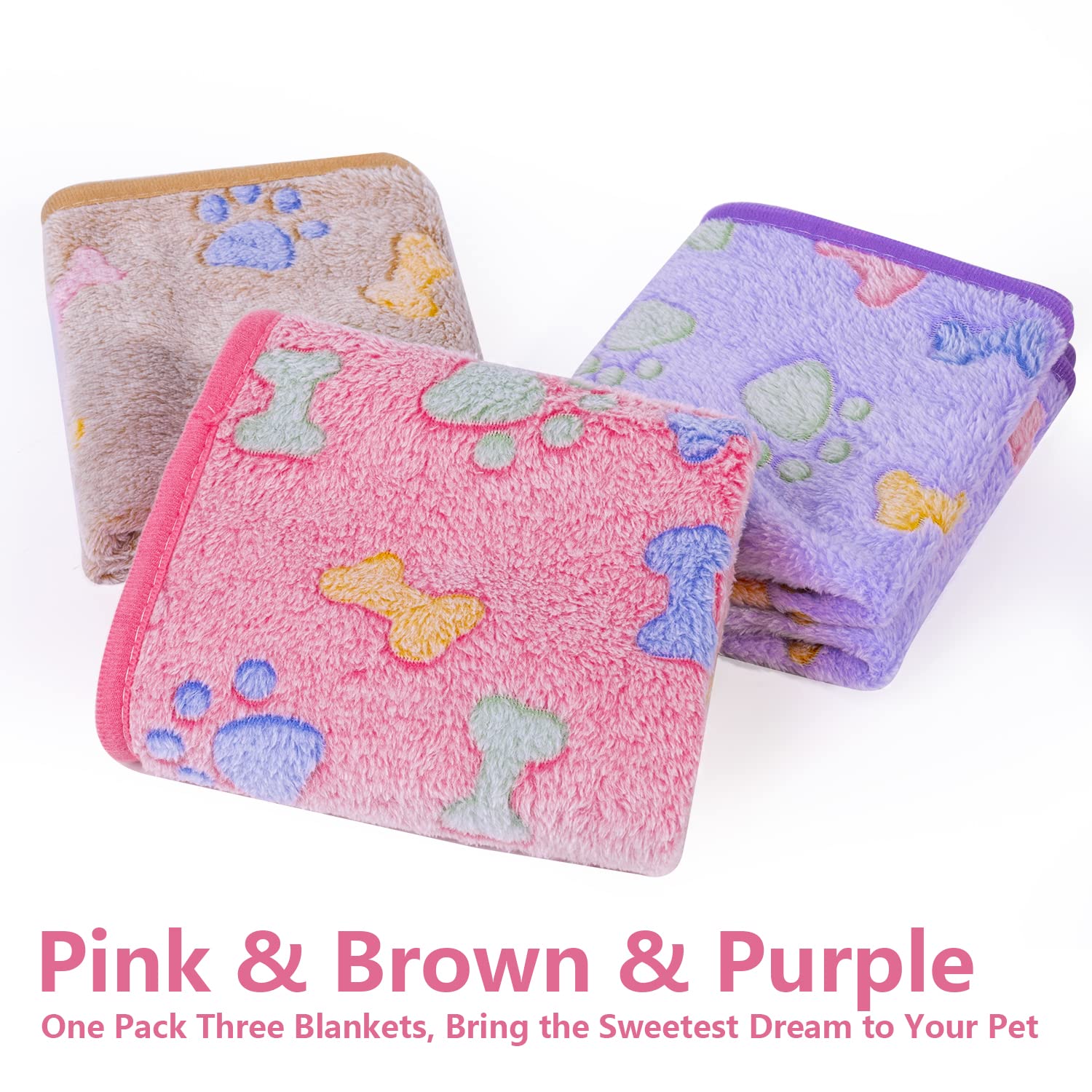 Leapsheep Pet Blankets For Dogs Cats - 3Pack Bone Pattern Super Soft Fluffy Dog Blankets For Small Medium Large Doggy Kitten (Bo