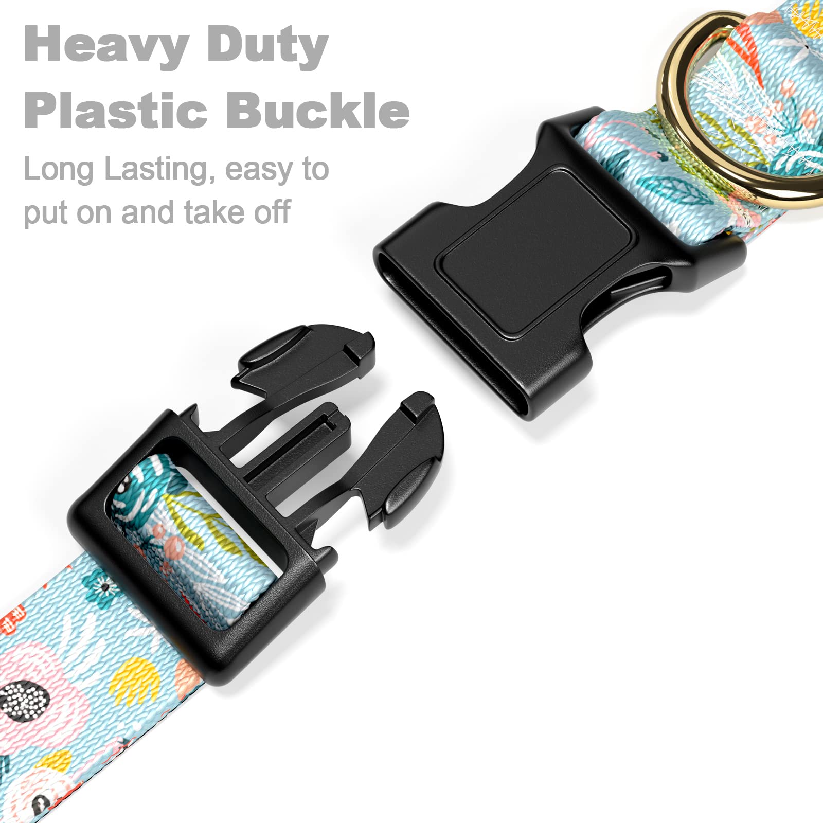 Rnivvi Dog Collar For Medium Dogs, Cute Floral Heavy Duty Adjustable Puppy Collar With Quick Release Buckle For Boy Girl & Femal
