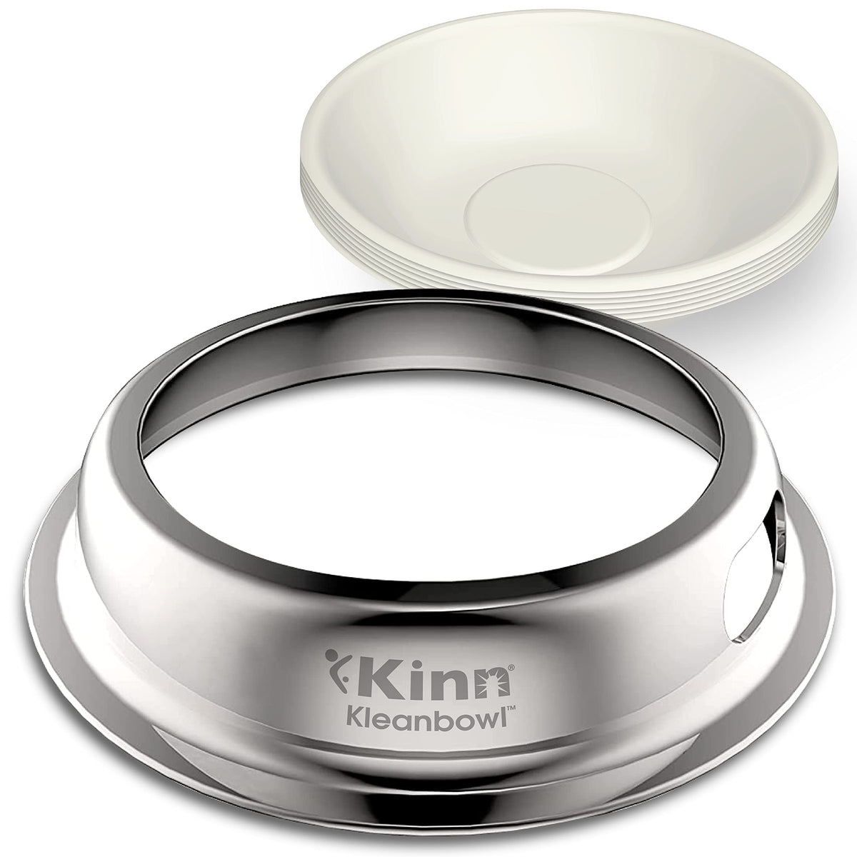 Kinn Kleanbowl Pet Bowl Stainless Steel Frame With Compostable Refills, 24 Oz (Pack Of 1) - Spill-Proof Stable Disposable Pet Bowls For Easy Cleaning And Healthy Pets