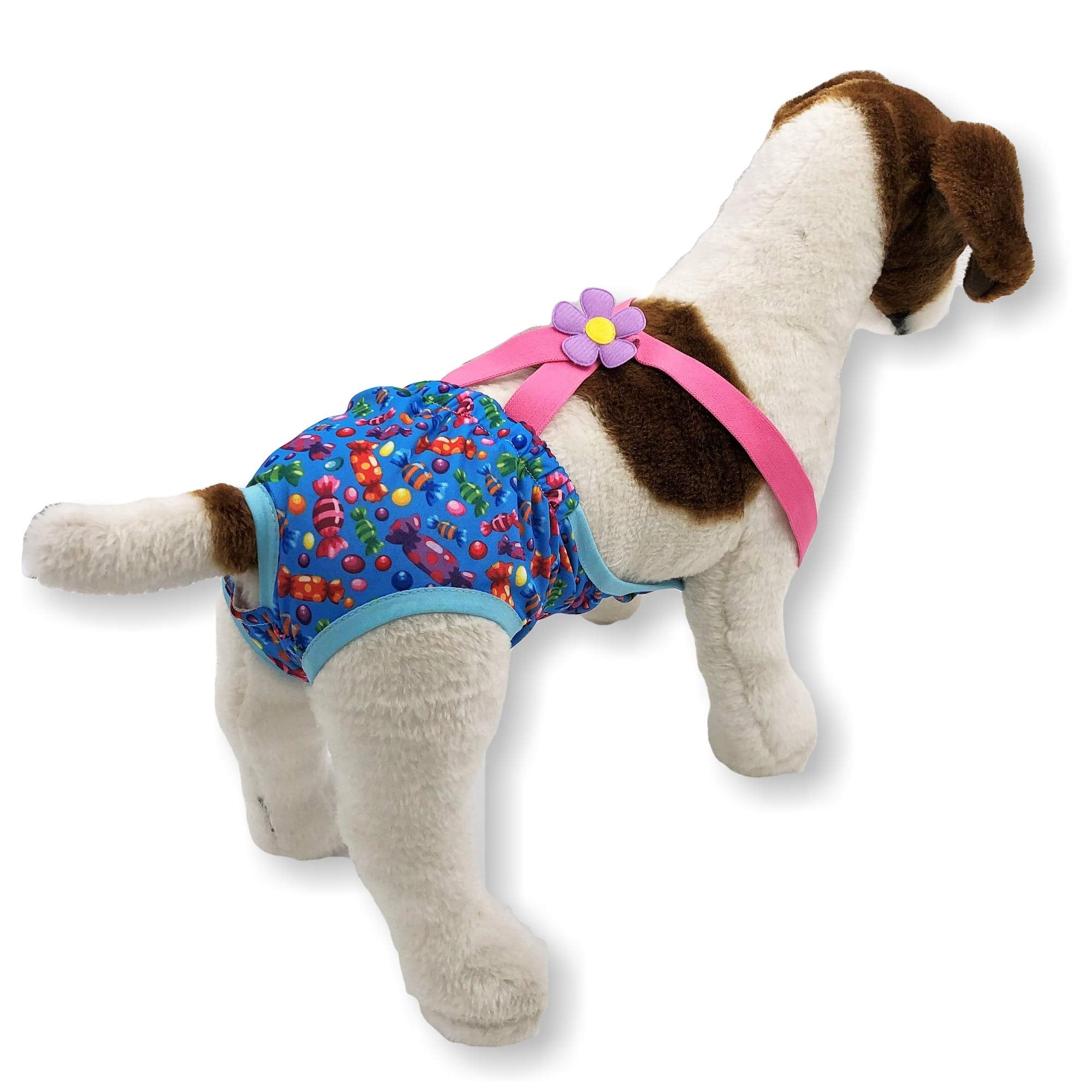 FUNNYDOGCLOTHES Pack of 6 Female Dog Diapers Sanitary Pantie Washable Reusable with Suspenders Stay On for Small Pet (S: Waist 1