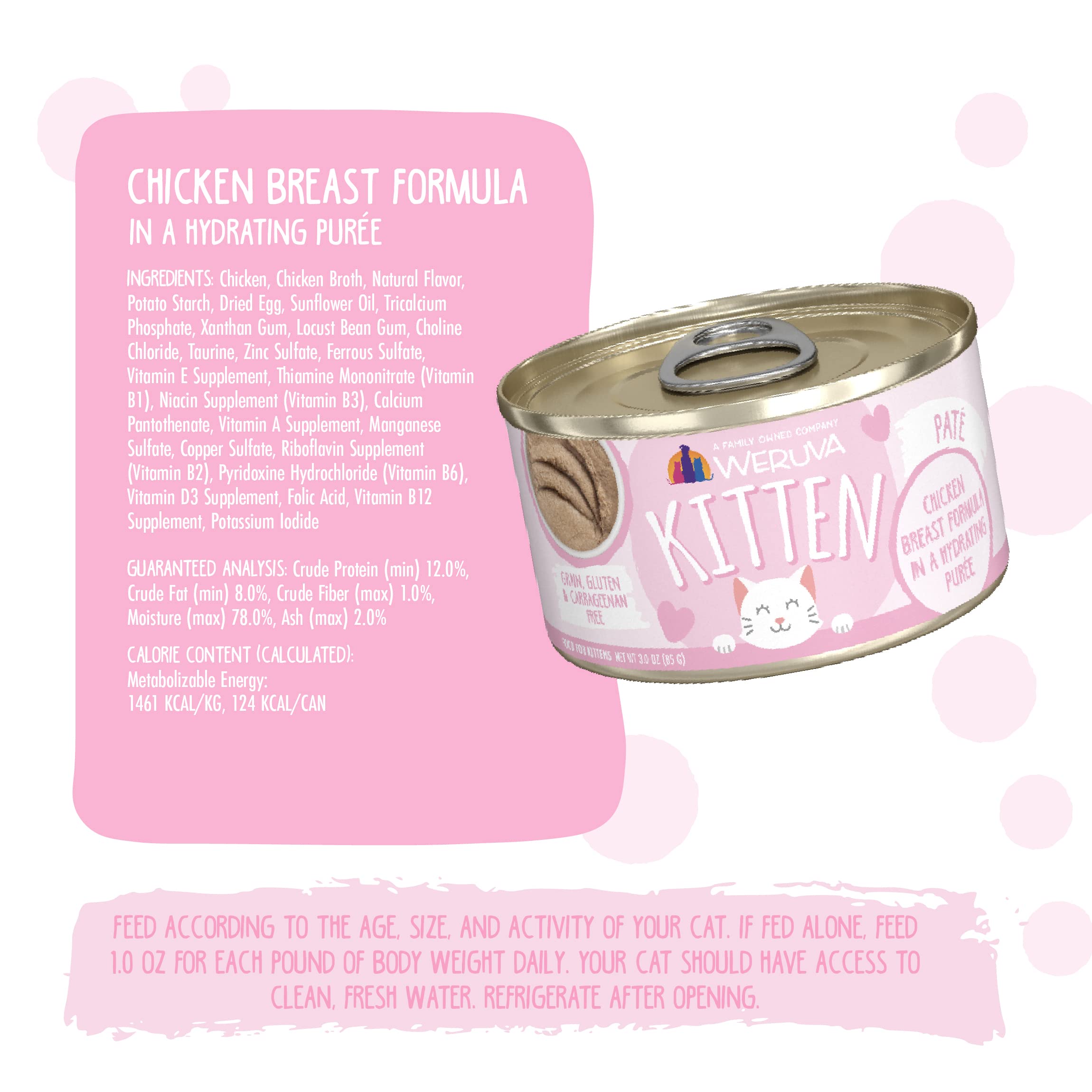 Weruva Kitten, Chicken Breast Formula in a Hydrating Pur  e, 3oz Can (Pack of 12)