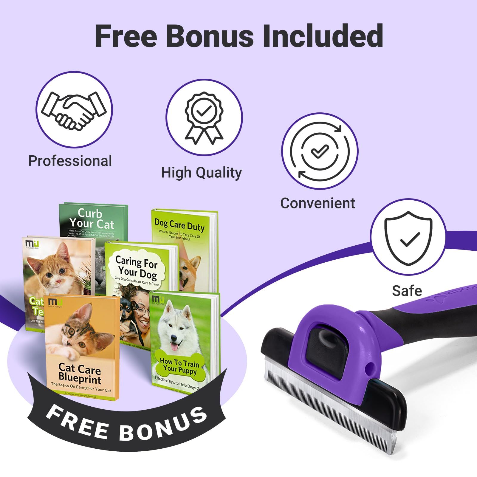 Miu Color Pet Grooming Brush, Deshedding Tool For Dogs & Cats, Effectively Reduces Shedding By Up To 95% For Short Medium And Long Pet Hair, Purple