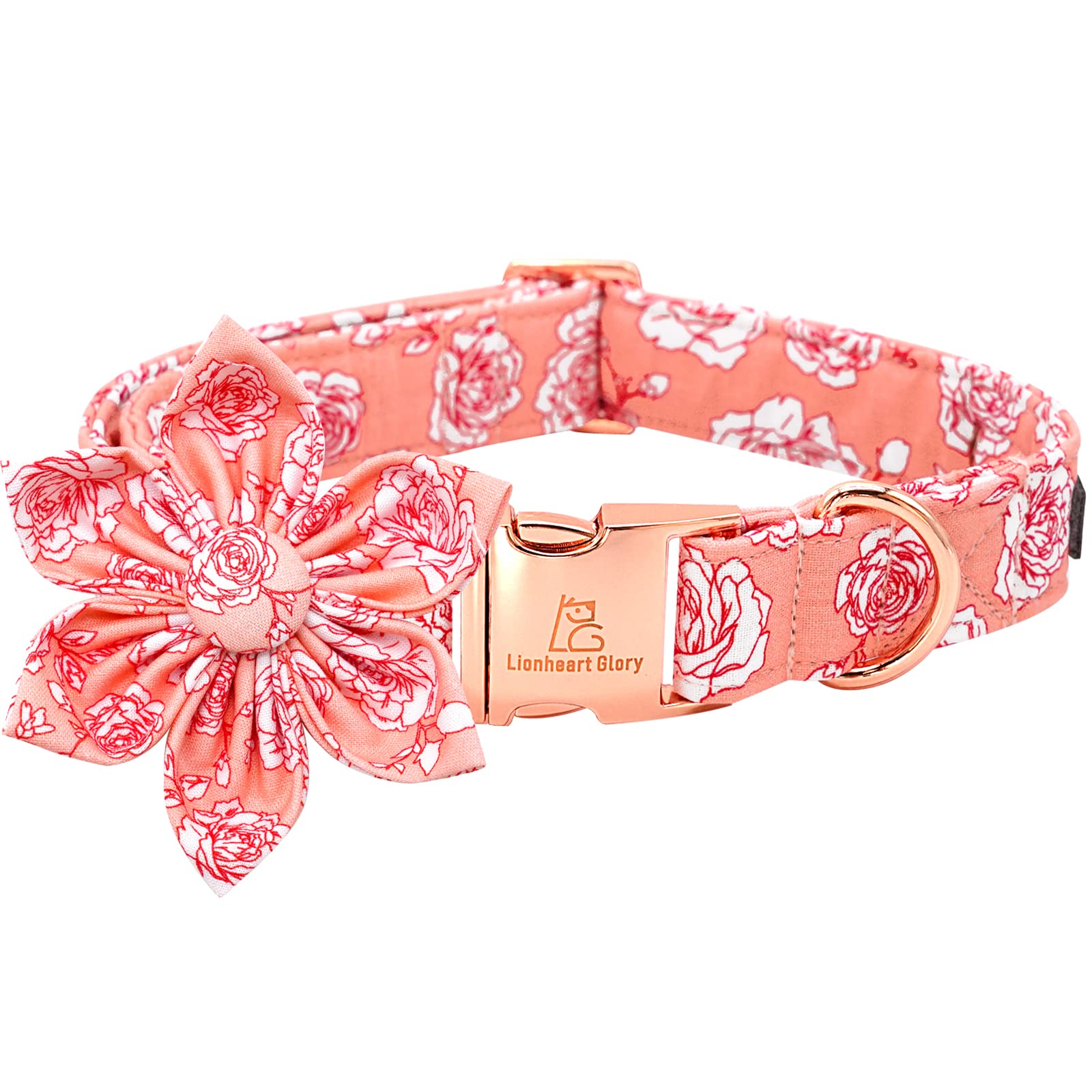 Lionheart glory Valentine 's Day Dog Collar with Flower Dog Collar for Medium Dogs, Pink Dog Collar with Bowtie Spring Dog Colla