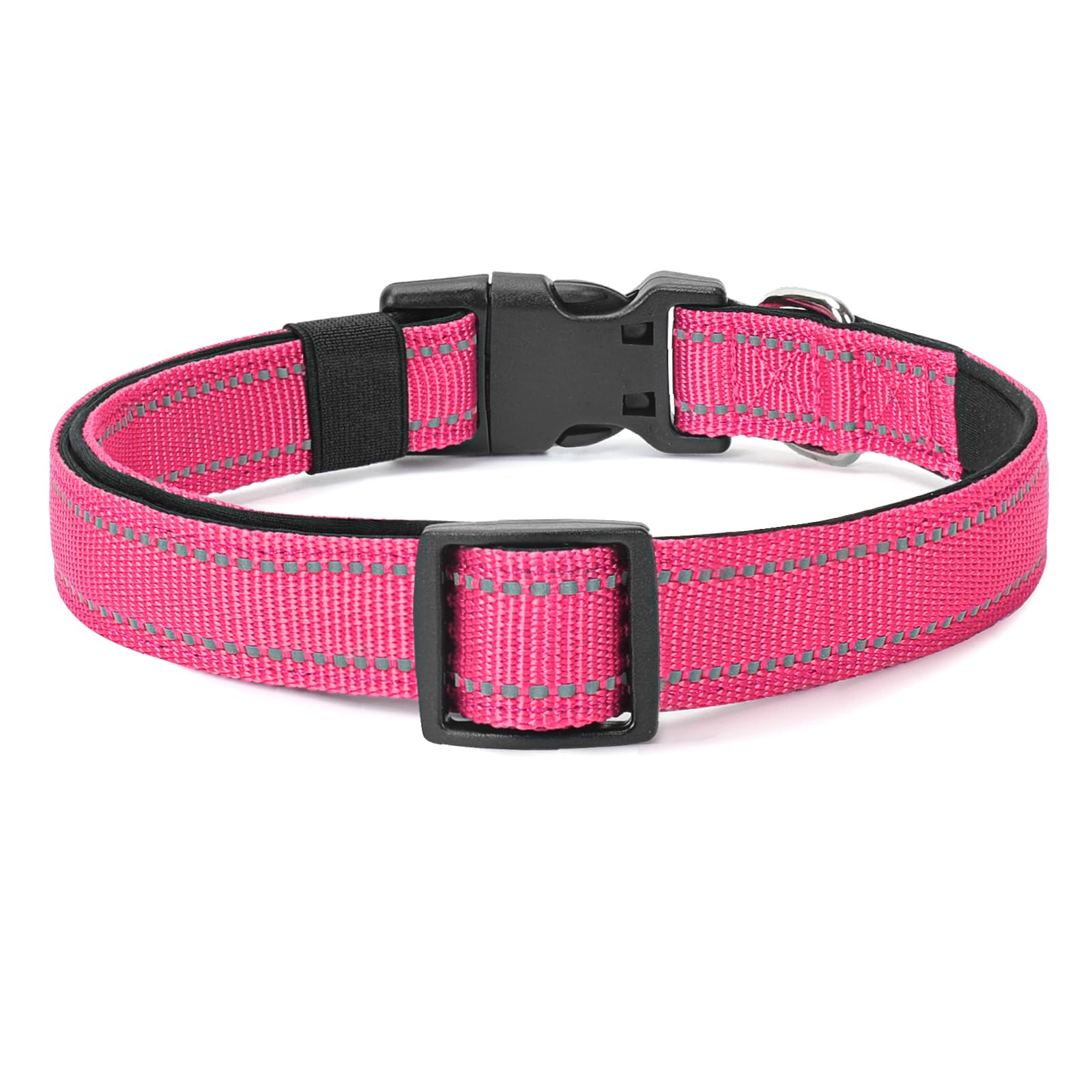 Penseepet Reflective Dog Collar Padded With Soft Neoprene Breathable Quick Release Basic Dog Collars For Puppy Small Dogs Hot Pink